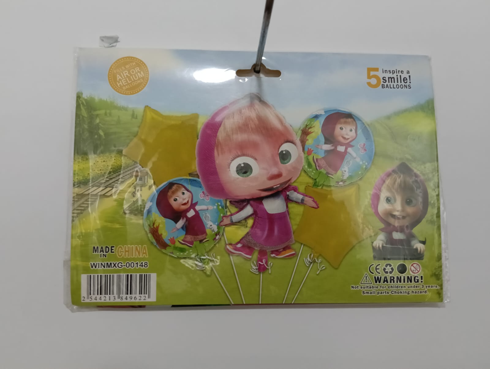 MASHA AND THE BEAR SET OF 5 METALLIC BALLOONS
