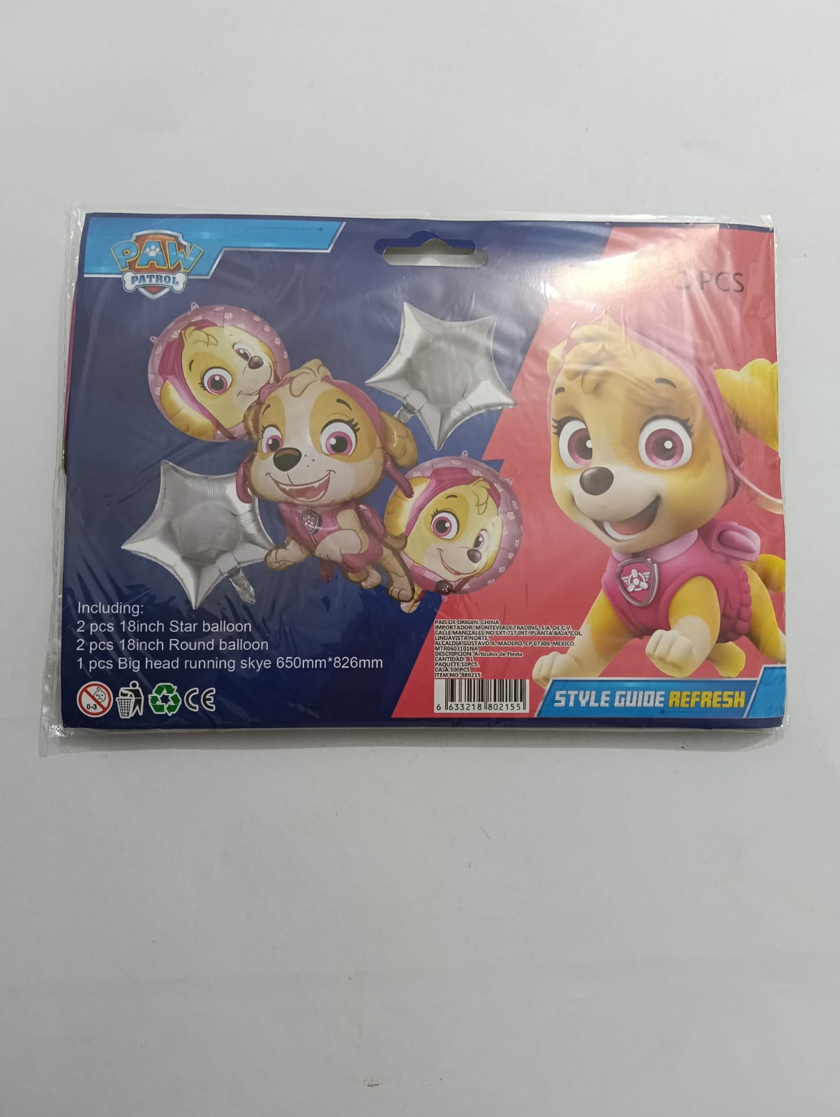 PAW PATROL SKYE SET 5 GLOBOS METÁLICOS