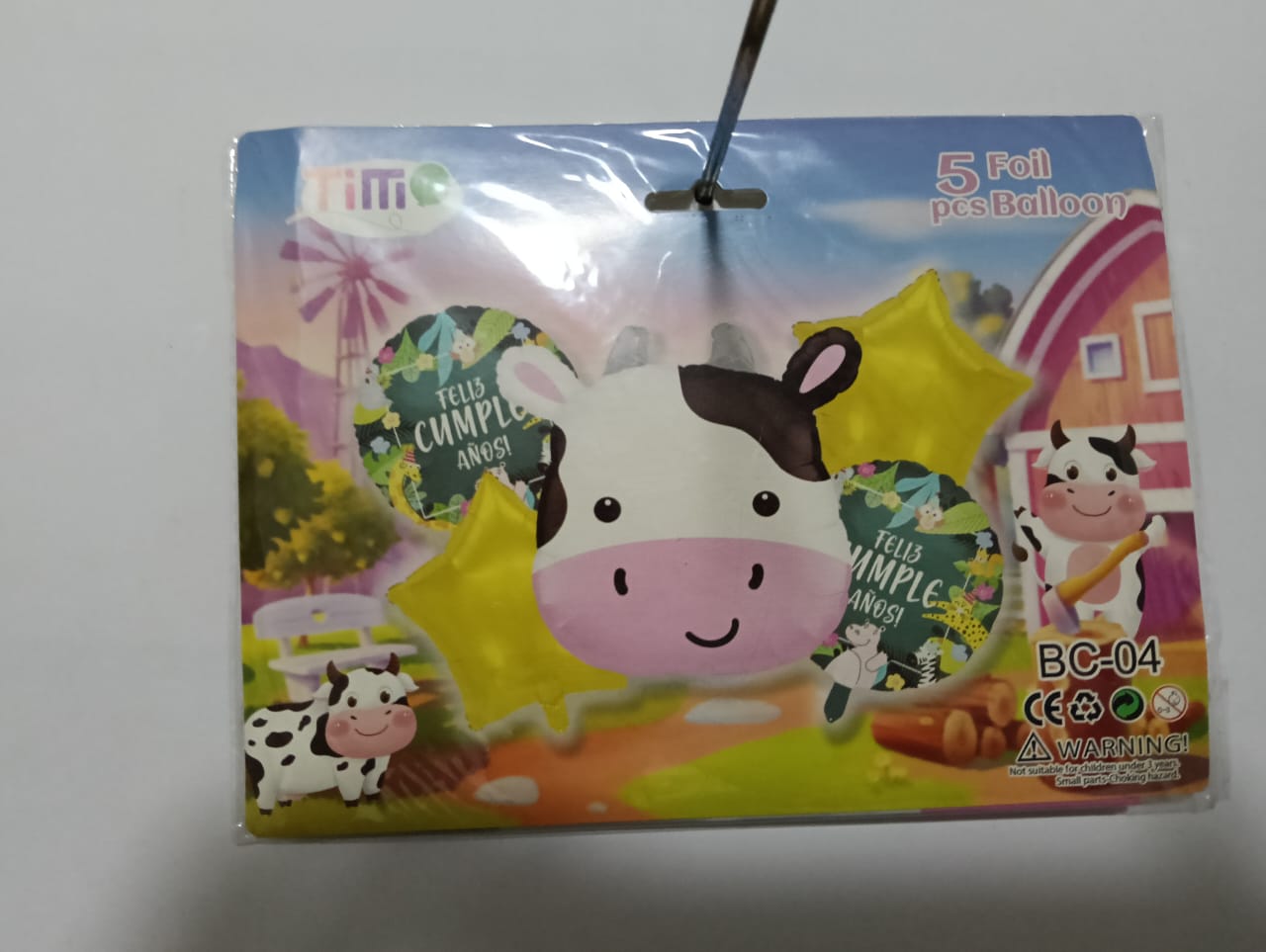 VACA GRANJA SET 5 GLOBOS METÁLICOS