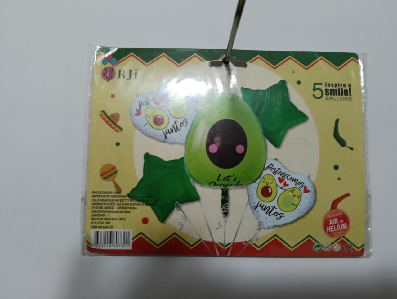 AGUACATE NOCHE MEXICANA SET DE 5 GLOBOS METÁLICOS