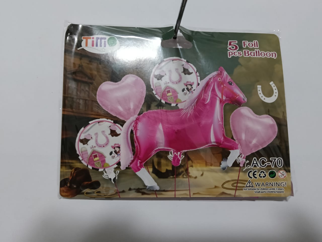 CABALLO ROSA GRANJA SET DE 5 GLOBOS METÁLICOS