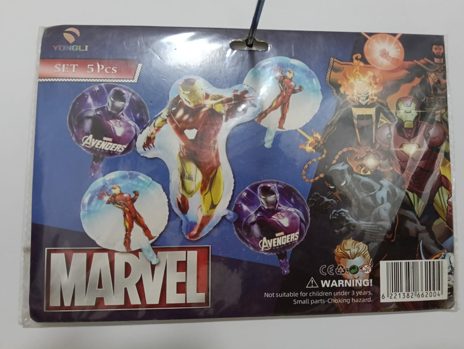 IRON MAN SET DE 5 GLOBOS PERSONAJE METÁLICOS