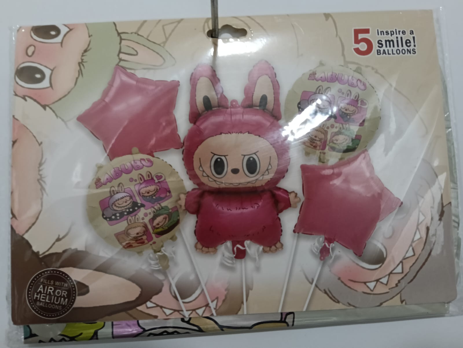 LABUBU ROSA SET 5 GLOBOS METÁLICOS