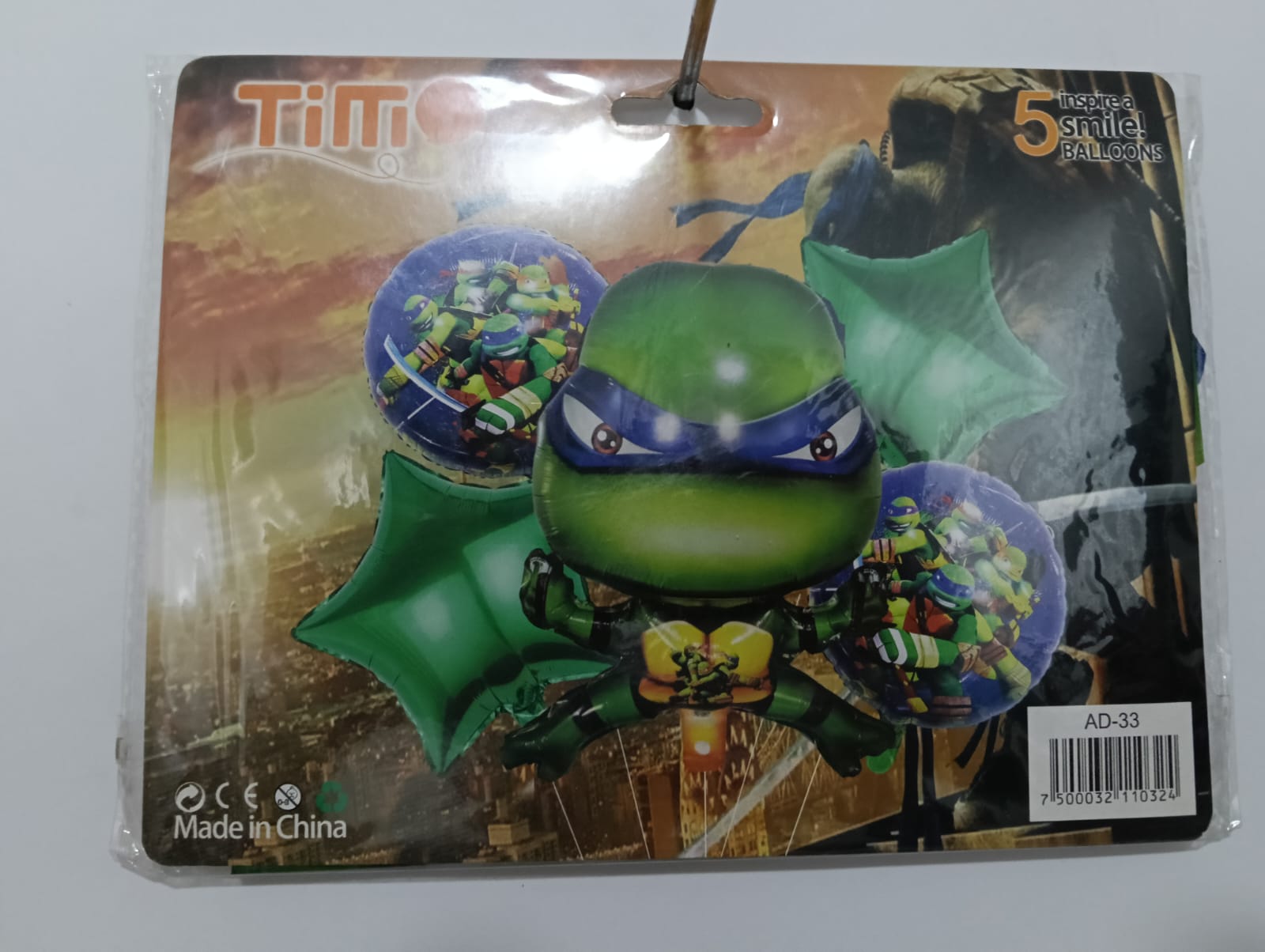 LEONARDO TORTUGAS NINJA SET 5 GLOBOS METÁLICOS