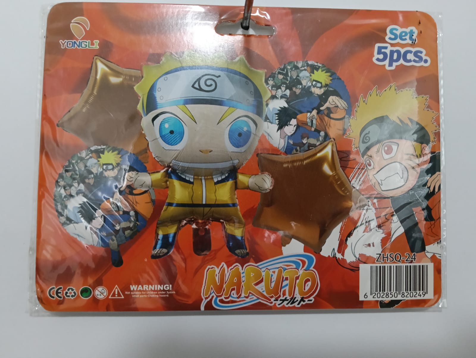 NARUTO SET DE 5 GLOBOS METÁLICOS