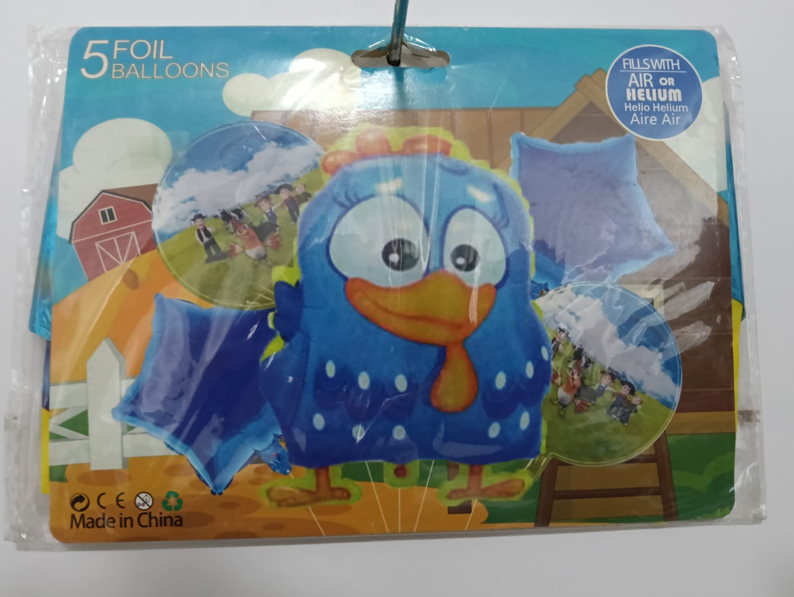 GALLINA AZUL GRANJA SET 5 GLOBOS METÁLICOS