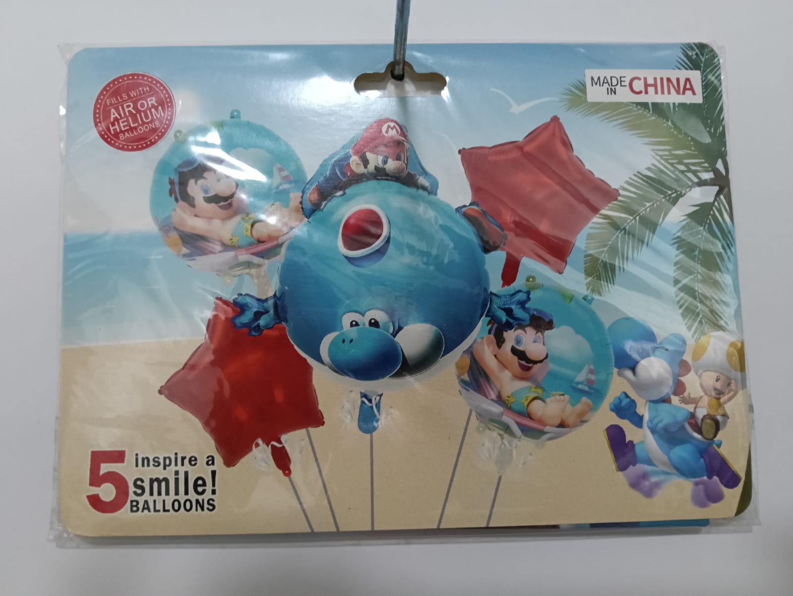 YOSHI MARIO BROS SET 5 GLOBOS METÁLICOS