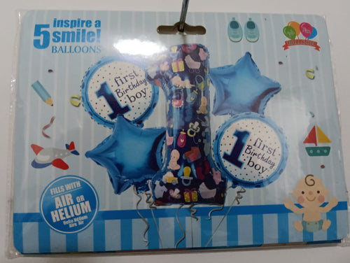 1 UNO MI PRIMER AÑO NIÑO  SET 5 GLOBOS METÁLICOS