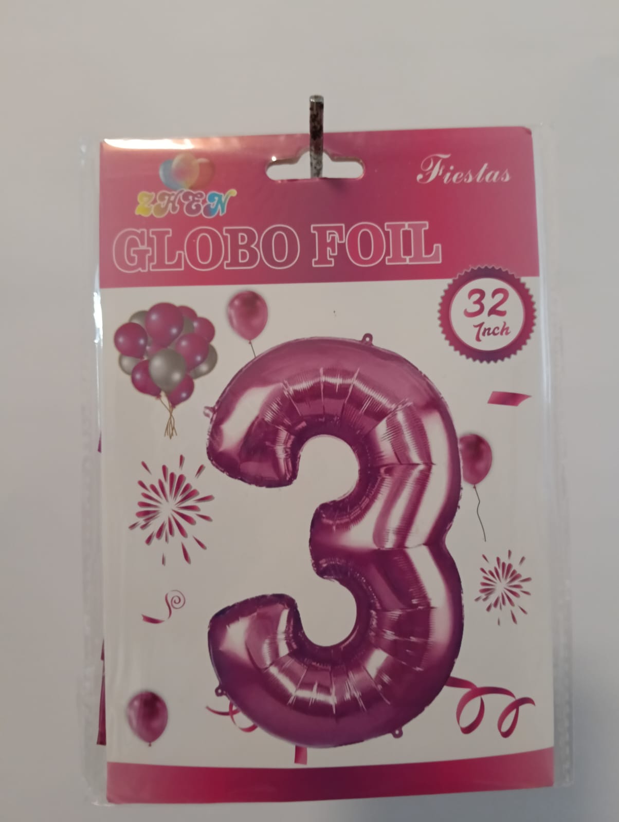 GLOBO DE NÚMERO 3 32 PULGADAS (81.28CM) ROSA