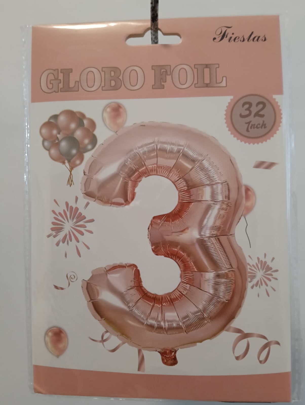 GLOBO DE NÚMERO 3 32 PULGADAS (81.28CM) ROSA ORO