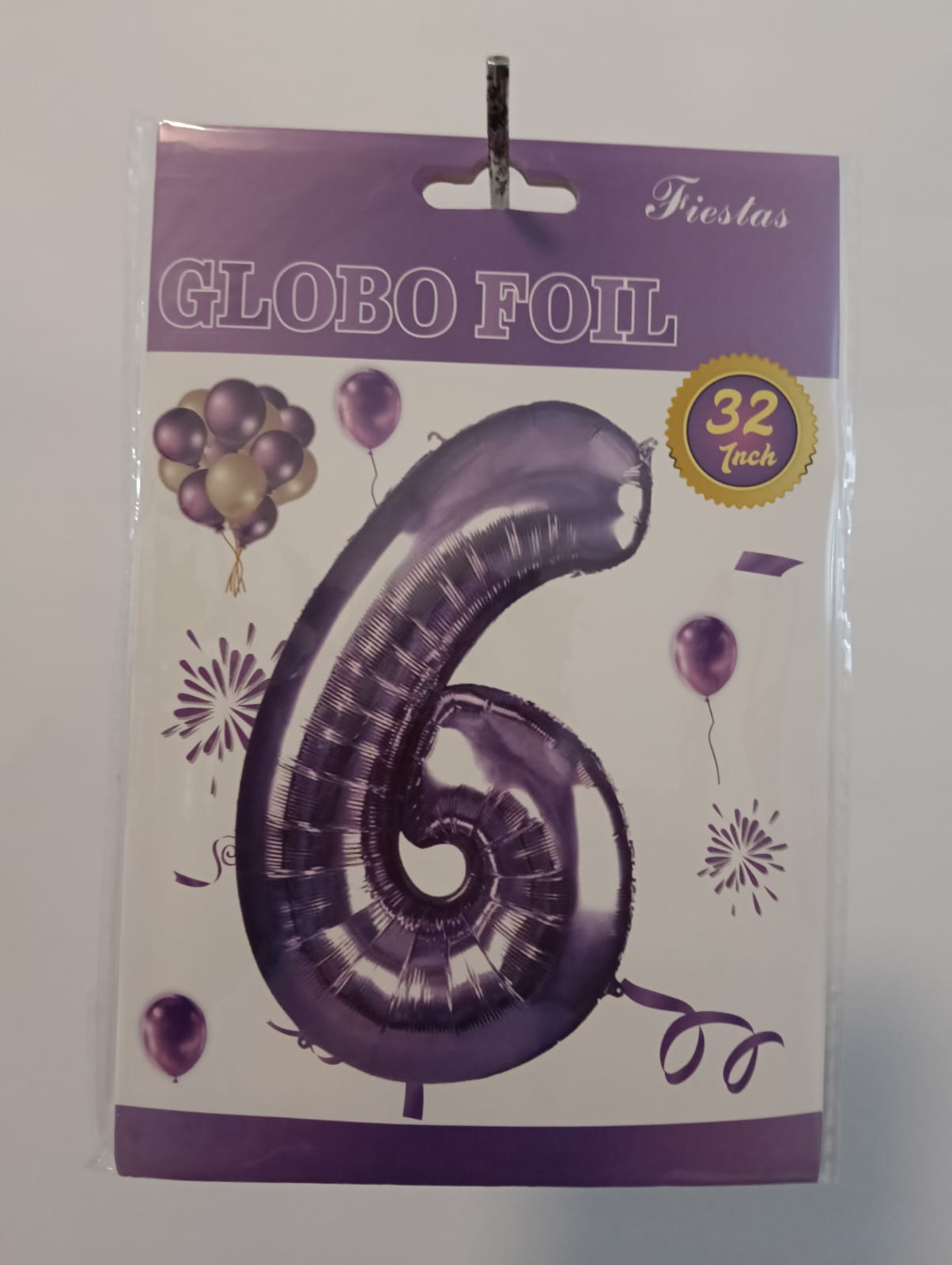 GLOBO DE NÚMERO 6 32 PULGADAS (81.28CM) MORADO