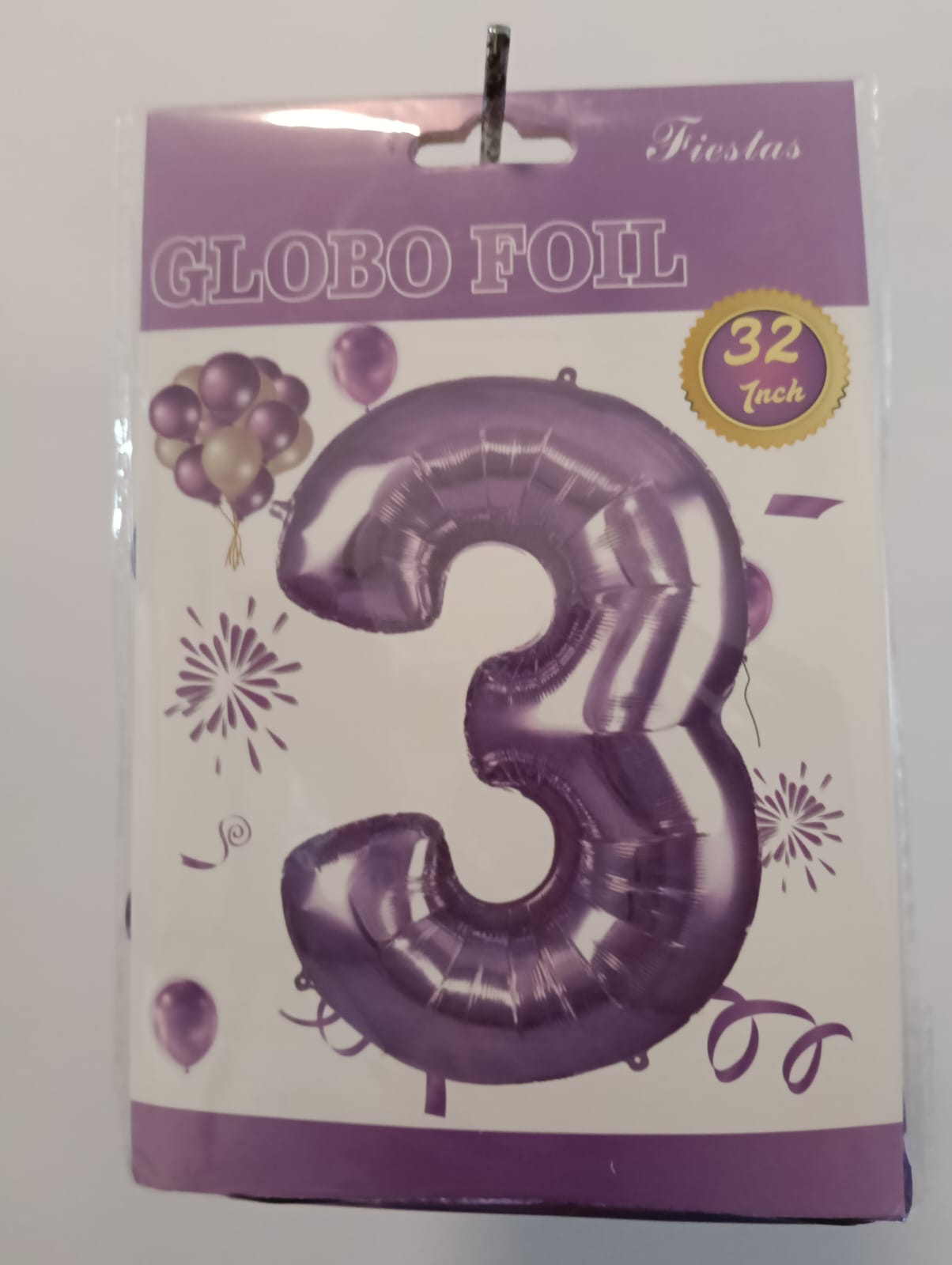 GLOBO DE NÚMERO 3 32 PULGADAS (81.28CM) MORADO