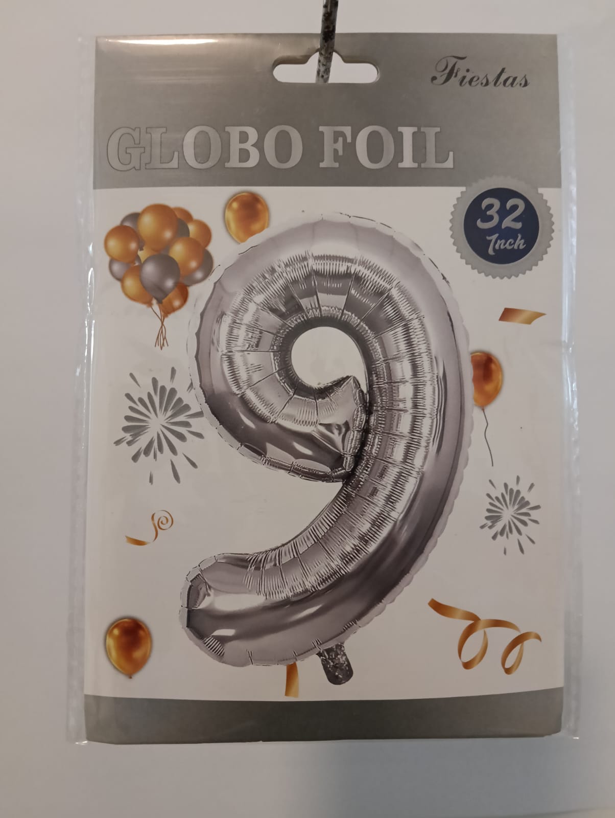 GLOBO DE NÚMERO 9 32 PULGADAS (81.28CM) PLATA (COPIA)