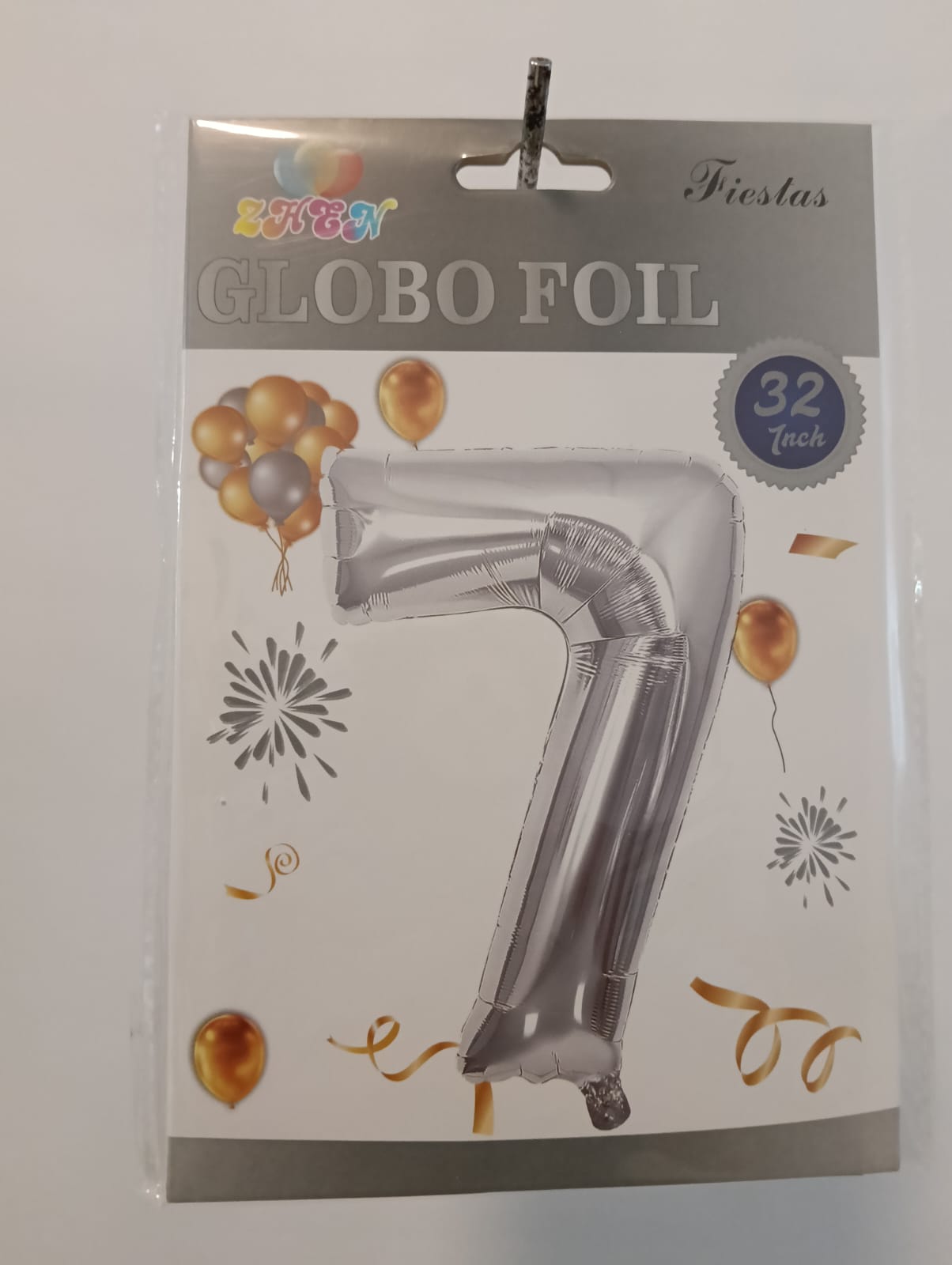 GLOBO DE NÚMERO 7 32 PULGADAS (81.28CM) PLATA