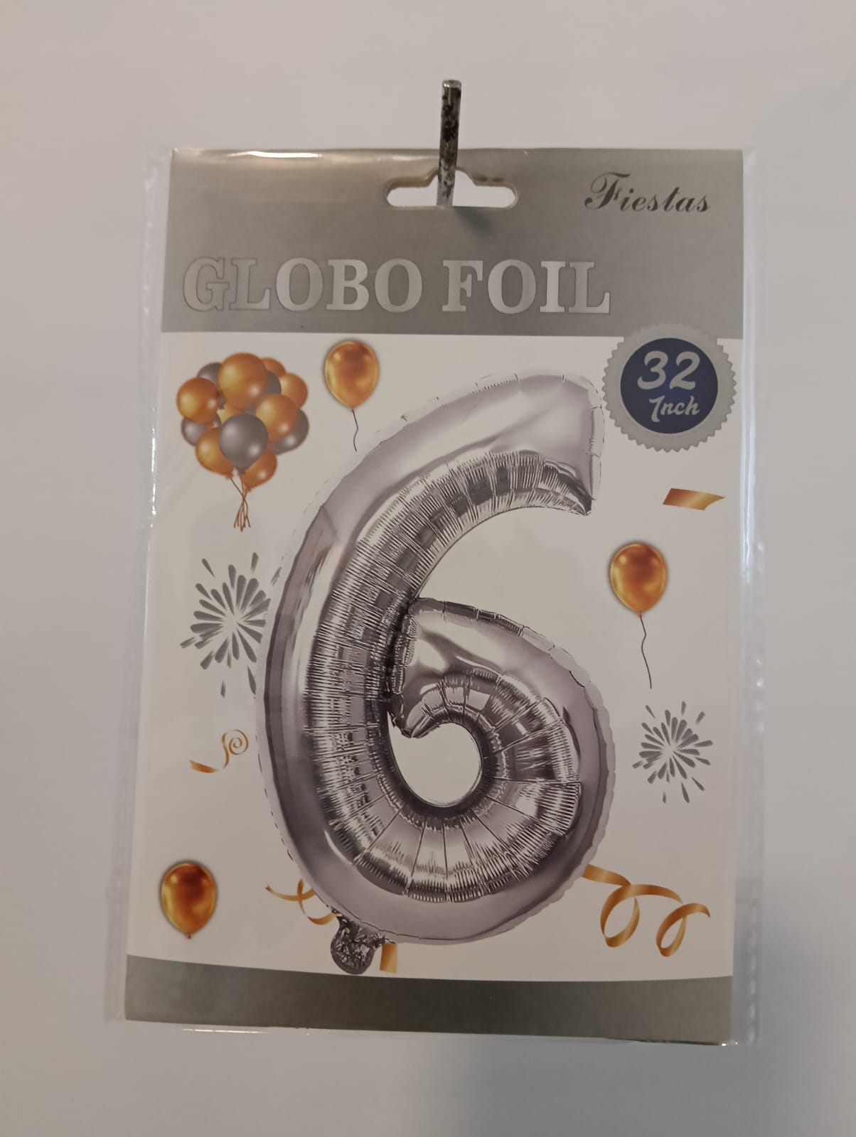 GLOBO DE NÚMERO 6 32 PULGADAS (81.28CM) PLATA