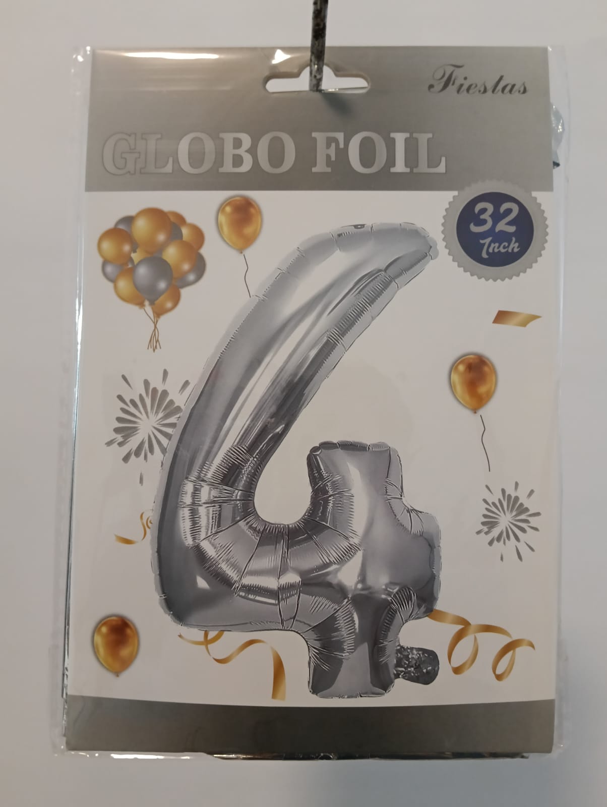 GLOBO DE NÚMERO 4 32 PULGADAS (81.28CM) PLATA