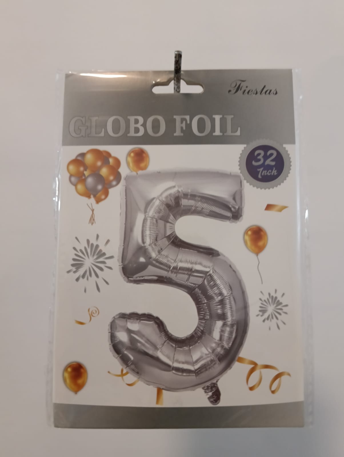 GLOBO DE NUMERO 5 32 PULGADAS (81.28CM) PLATA