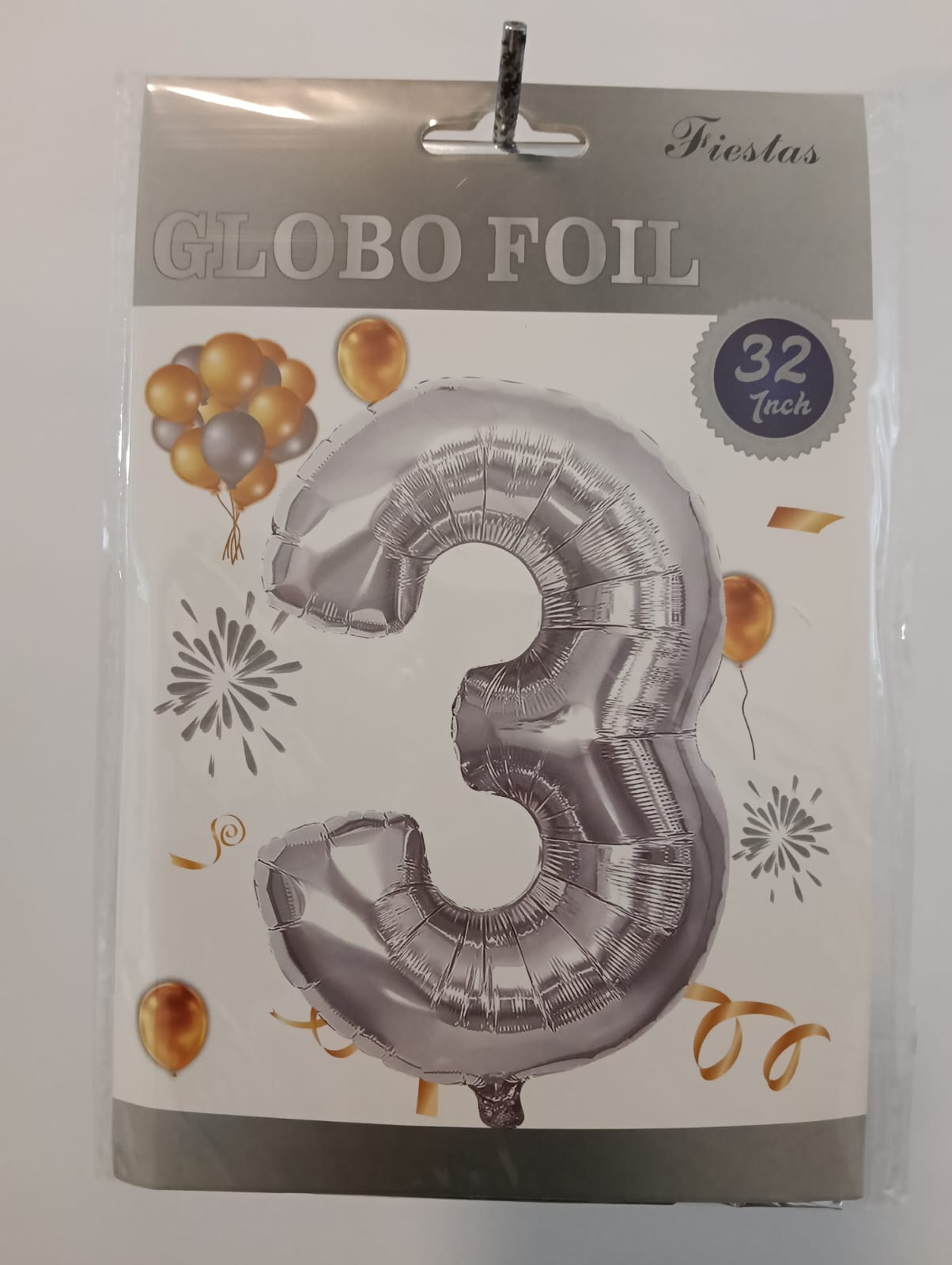 GLOBO DE NÚMERO 3 32 PULGADAS (81.28CM) PLATA