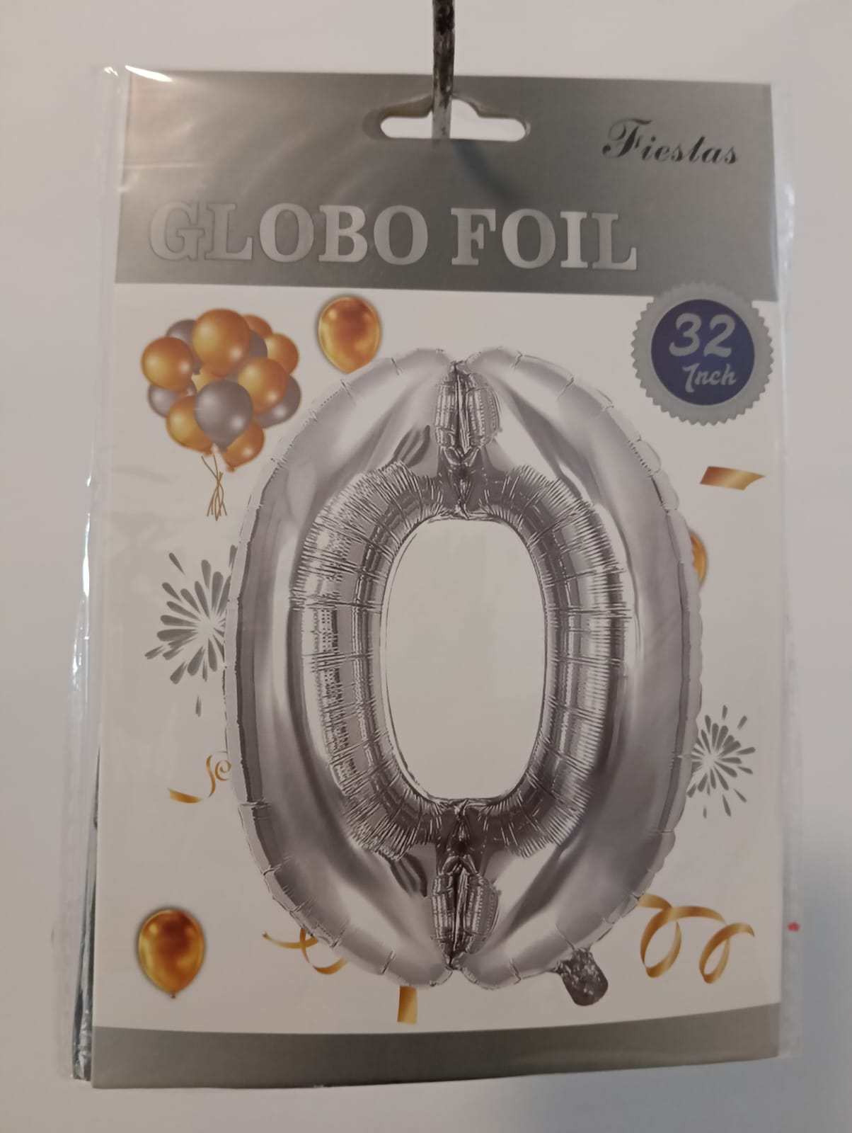 GLOBO DE NÚMERO 0 32 PULGADAS (81.28CM) PLATA