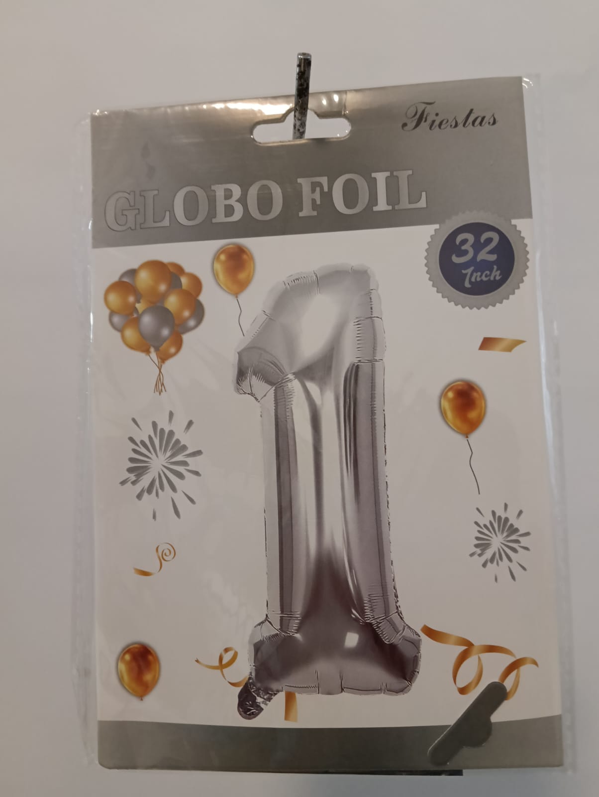 GLOBO DE NUMERO 1 32 PULGADAS (81.28CM) PLATA