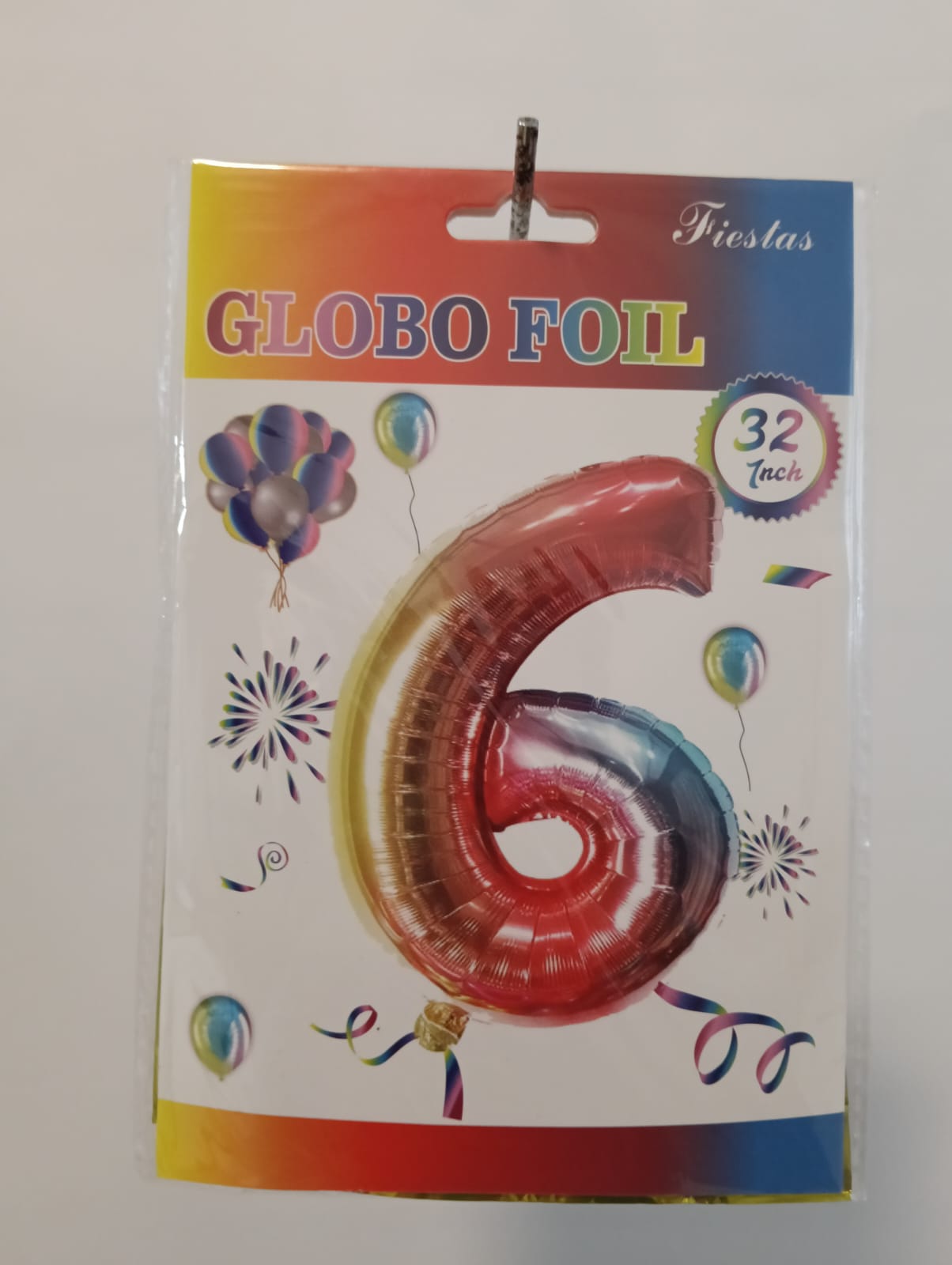 GLOBO DE NÚMERO 6 32 PULGADAS (81.28CM) ARCOIRIS