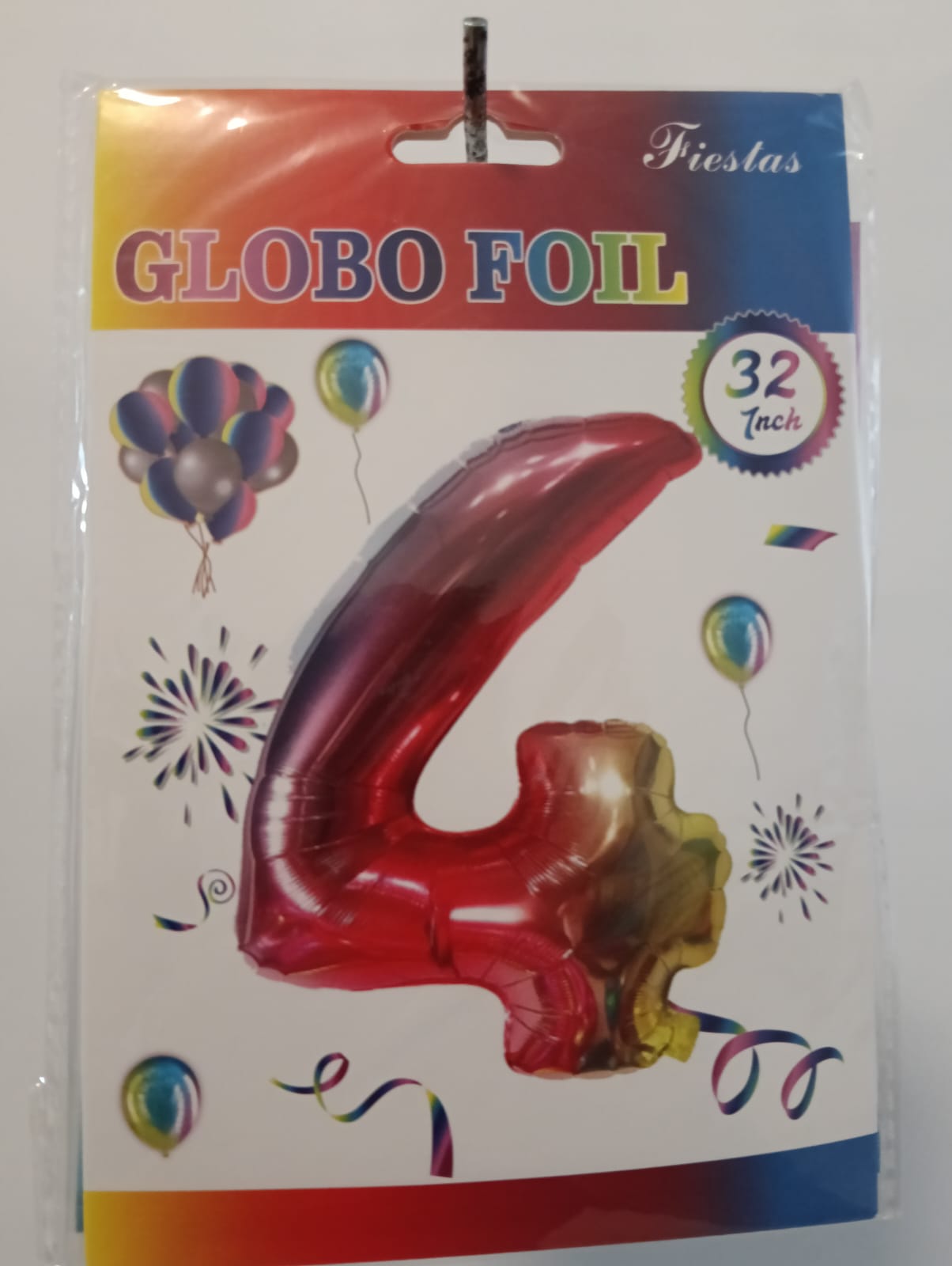 GLOBO DE NÚMERO 4 32 PULGADAS (81.28CM) ARCOIRIS