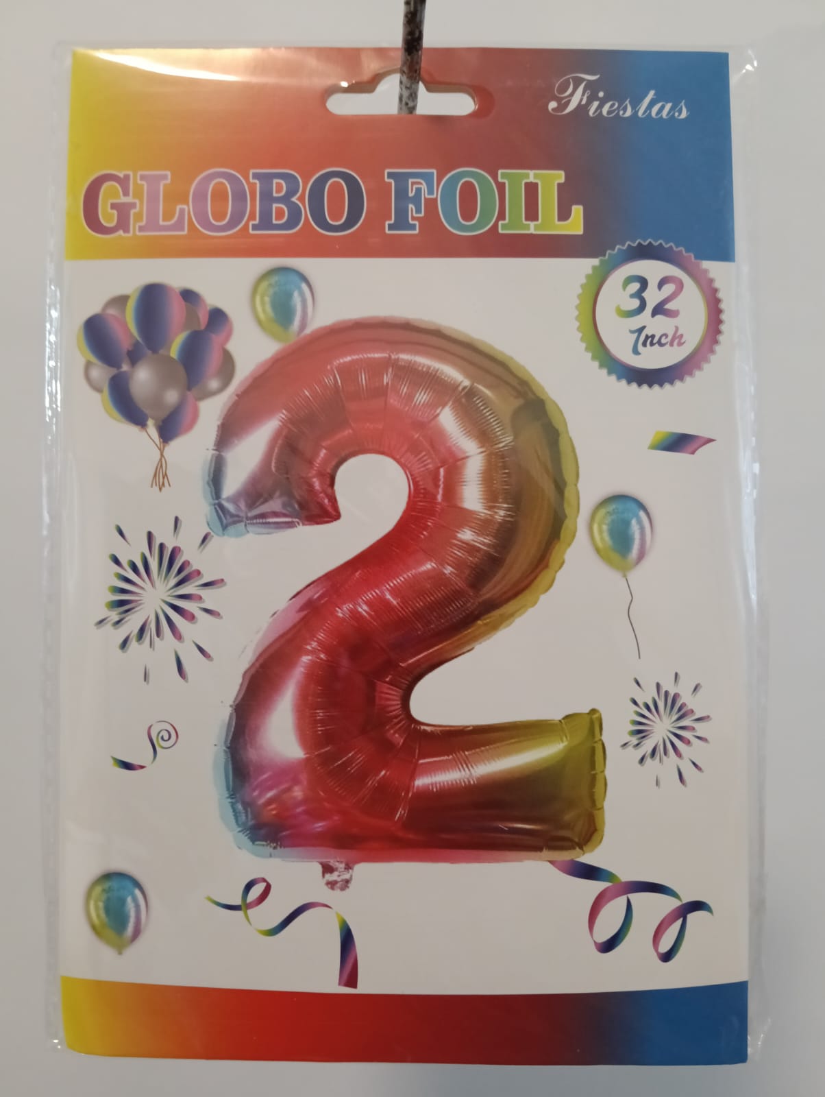 GLOBO DE NUMERO 2 32 PULGADAS (81.28CM) ARCOIRIS