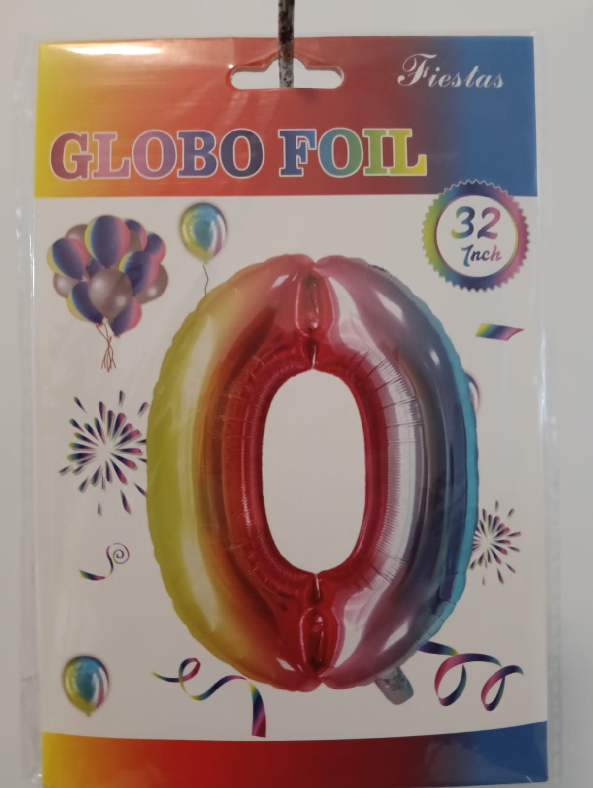 GLOBO DE NÚMERO 0 32 PULGADAS (81.28CM) ARCOIRIS