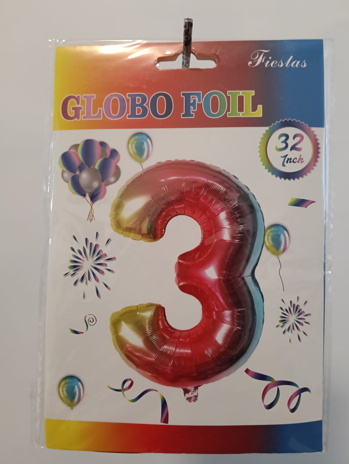 GLOBO DE NÚMERO 3 32 PULGADAS (81.28CM) ARCOIRIS