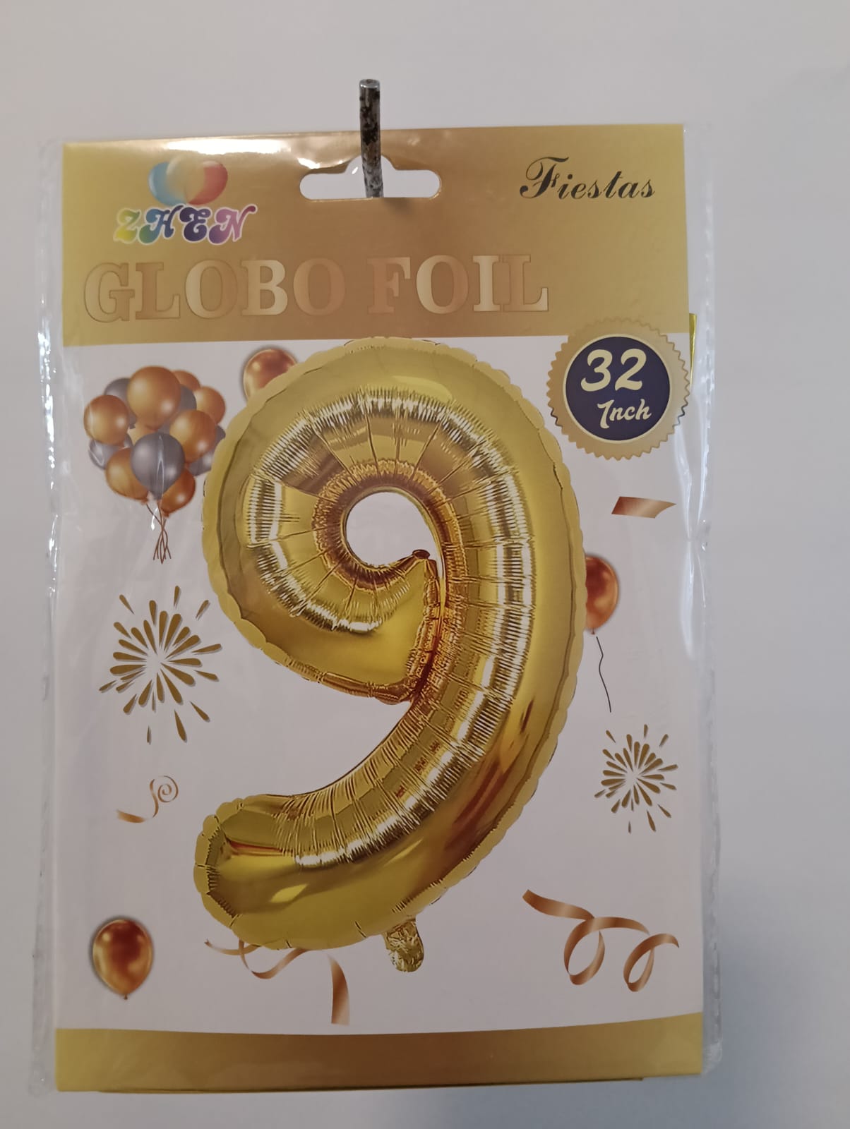 GLOBO DE NÚMERO 9 32 PULGADAS (81.28CM) DORADO
