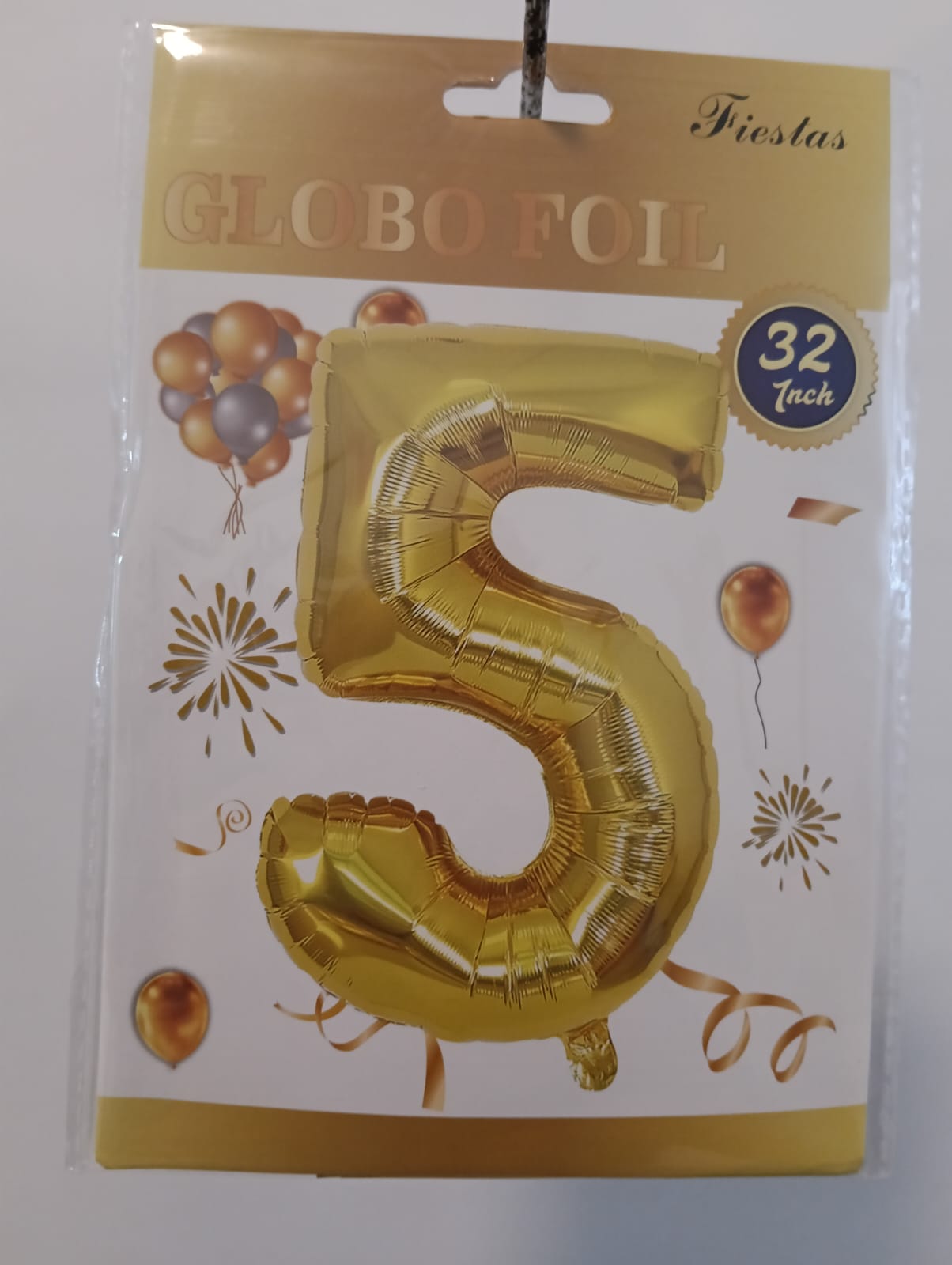 GLOBO DE NUMERO 5 32 PULGADAS (81.28CM) DORADO
