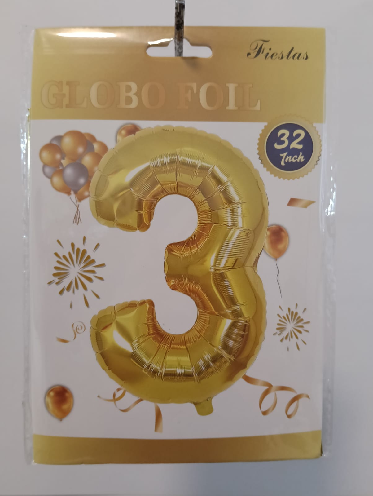 GLOBO DE NÚMERO 3 32 PULGADAS (81.28CM) DORADO