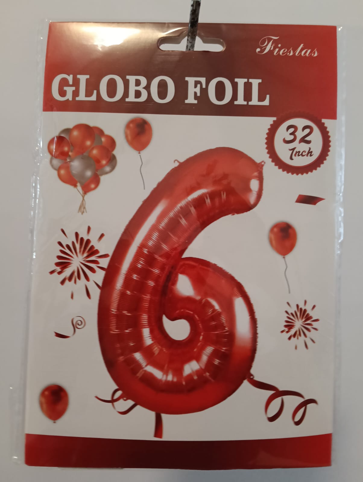 GLOBO DE NÚMERO 6 32 PULGADAS (81.28CM) ROJO