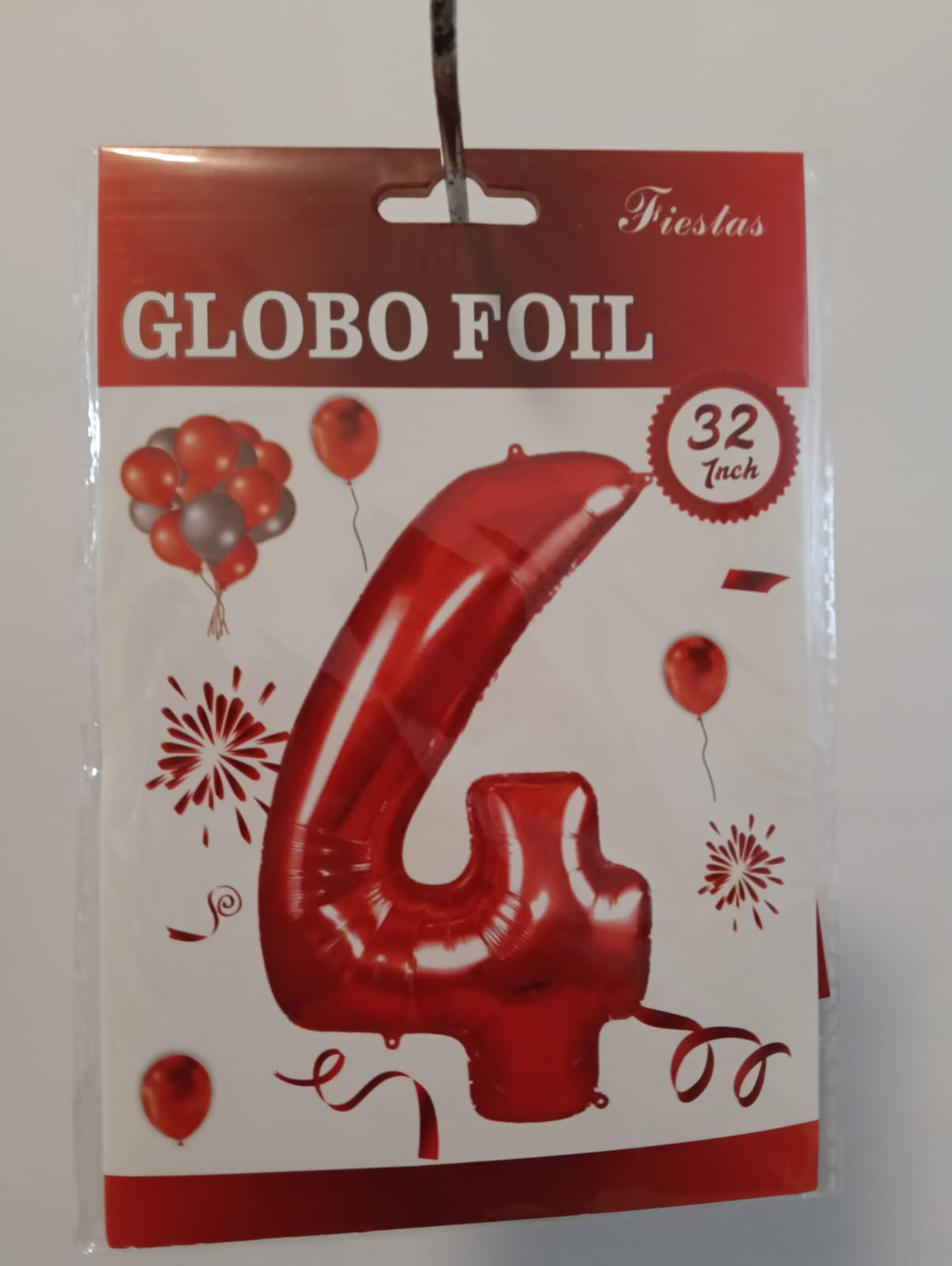 GLOBO DE NÚMERO 4 32 PULGADAS (81.28CM) ROJO
