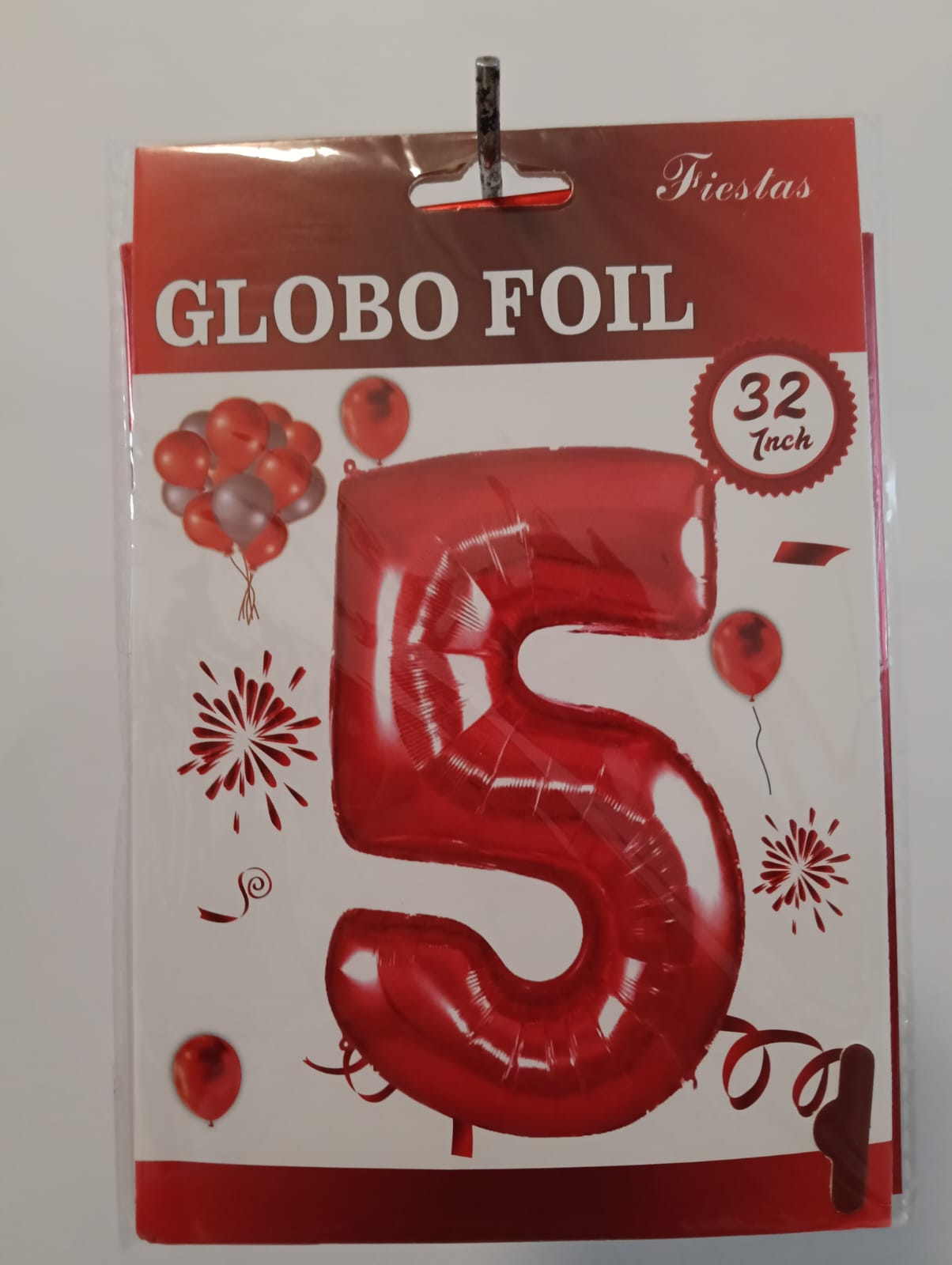 GLOBO DE NUMERO 5 32 PULGADAS (81.28CM) ROJO