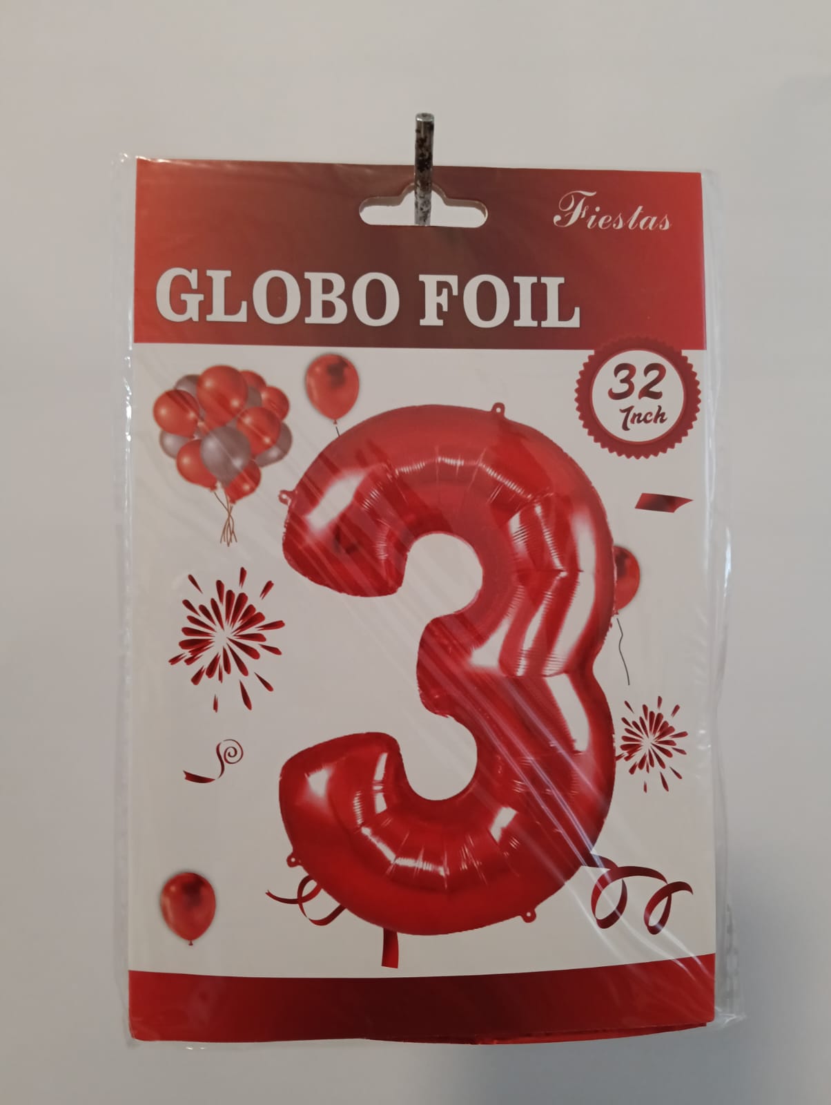 GLOBO DE NÚMERO 3 32 PULGADAS (81.28CM) ROJO