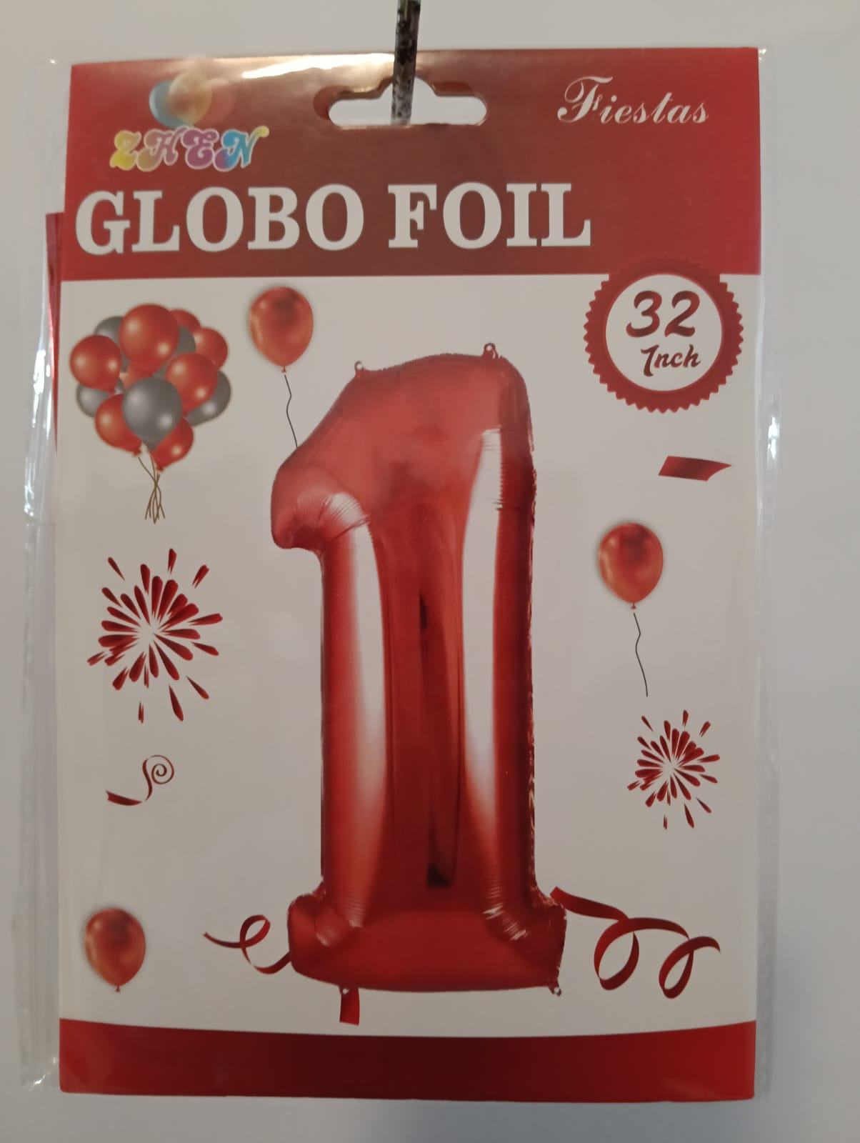 GLOBO DE NUMERO 1 32 PULGADAS (81.28CM) ROJO