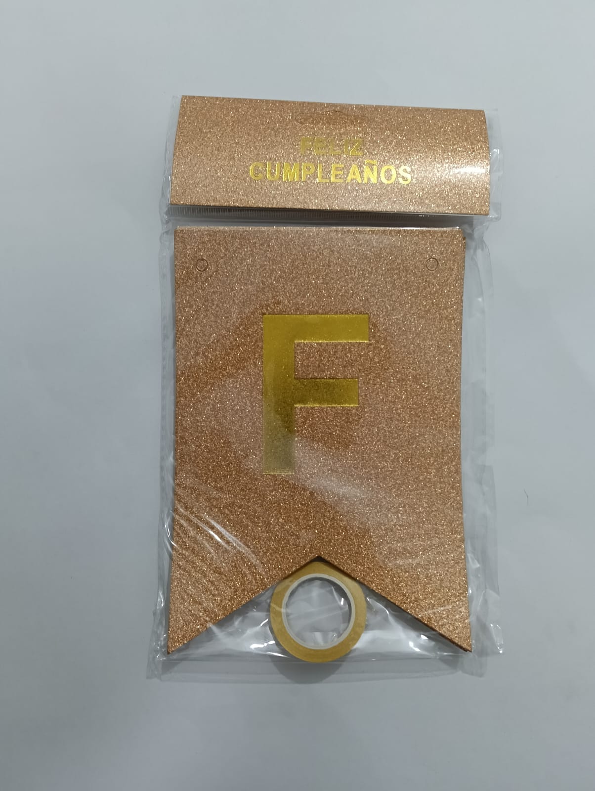 LETRERO FELIZ CUMPLEAÑOS HOLOGRÁFICO ROSA ORO