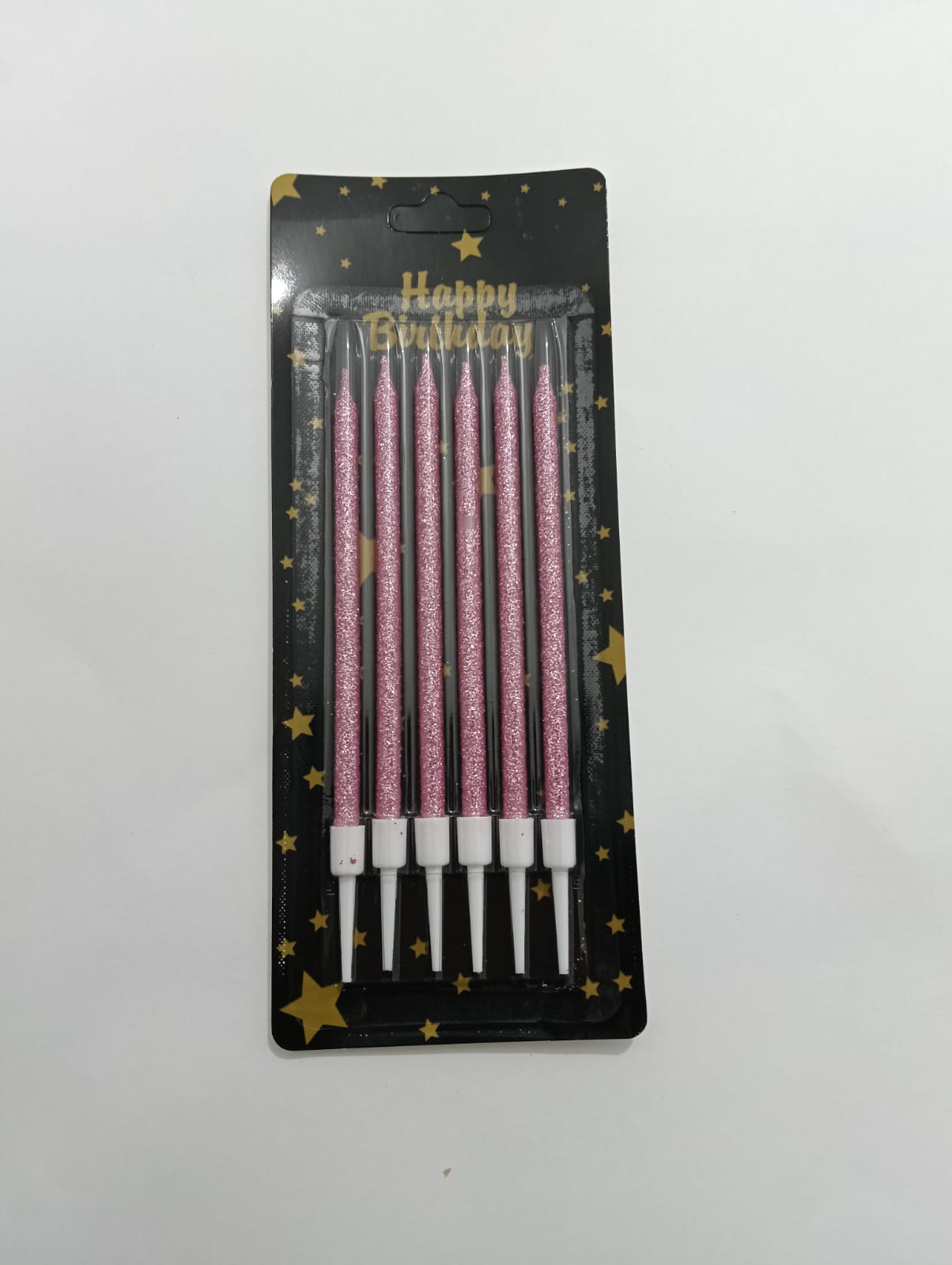 VELA LARGA METÁLICA ROSA 6 PZAS