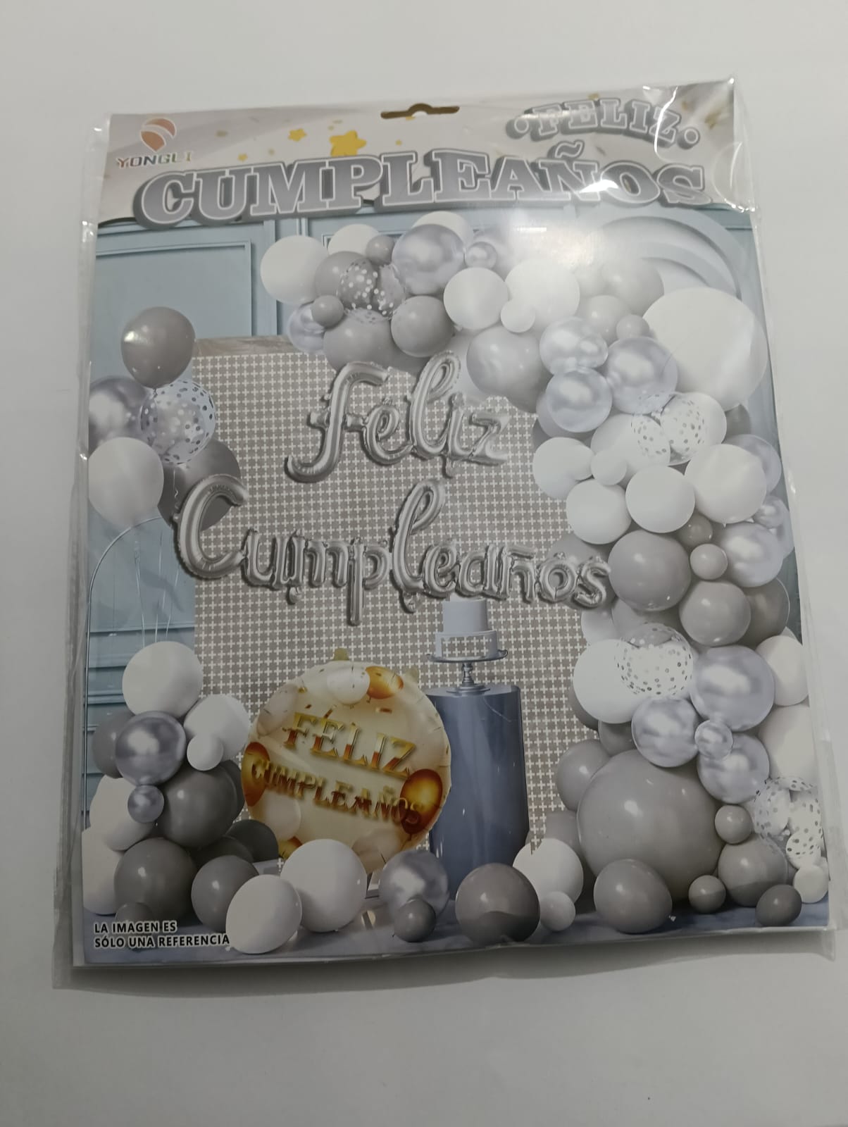 ARCO COMPLETO FELIZ CUMPLEAÑOS (PLATA, BLANCA)