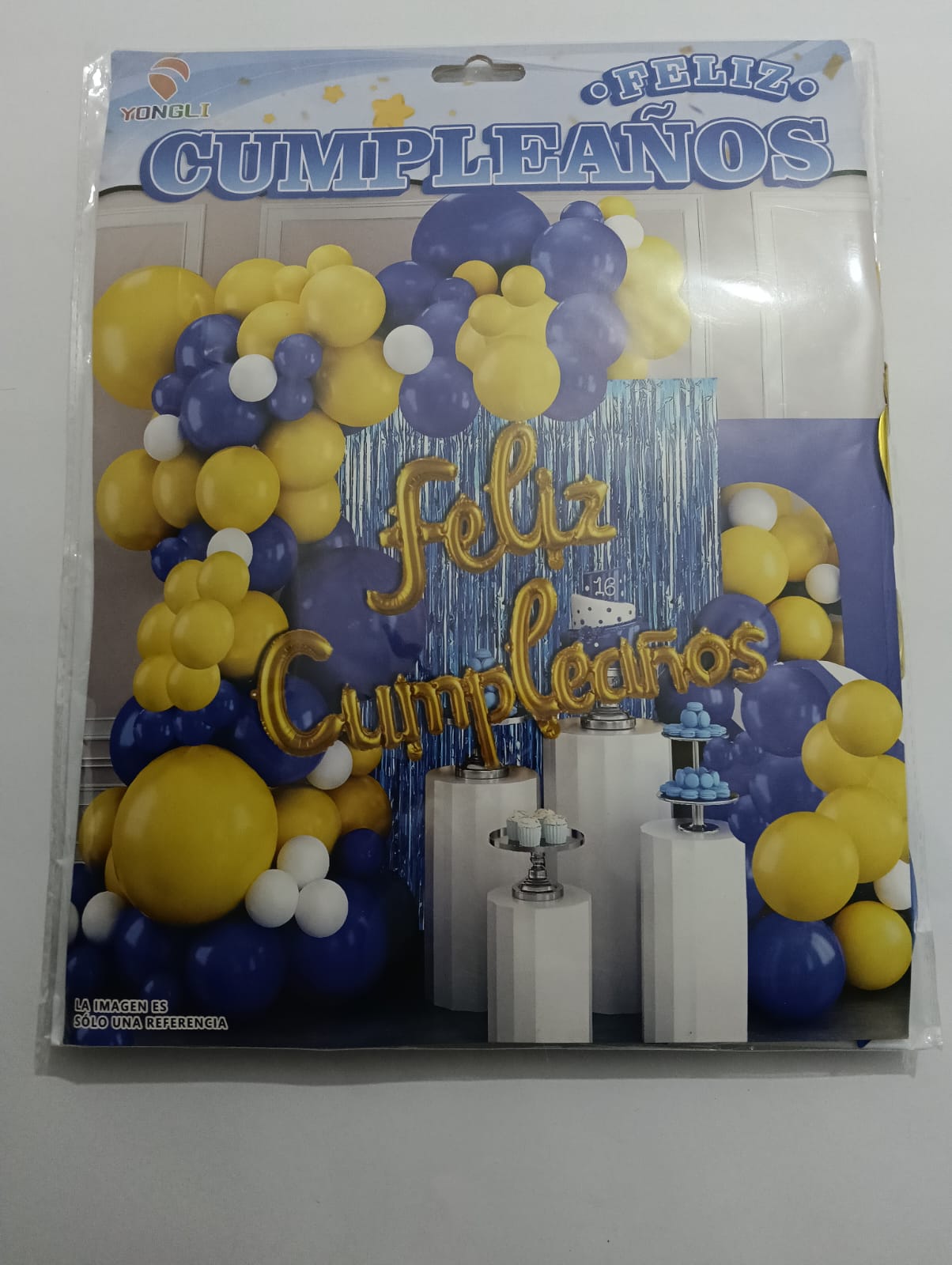 ARCO COMPLETO FELIZ CUMPLEAÑOS (AMARILLO, BLANCO, AZUL)