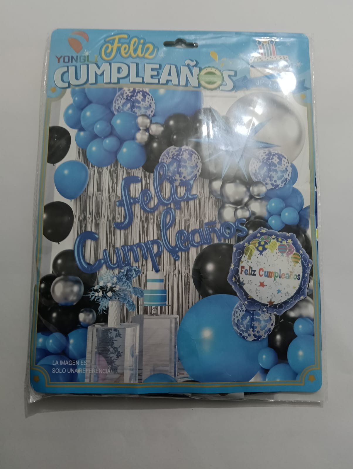 ARCO COMPLETO FELIZ CUMPLEAÑOS (AZUL, NEGRO, PLATA)