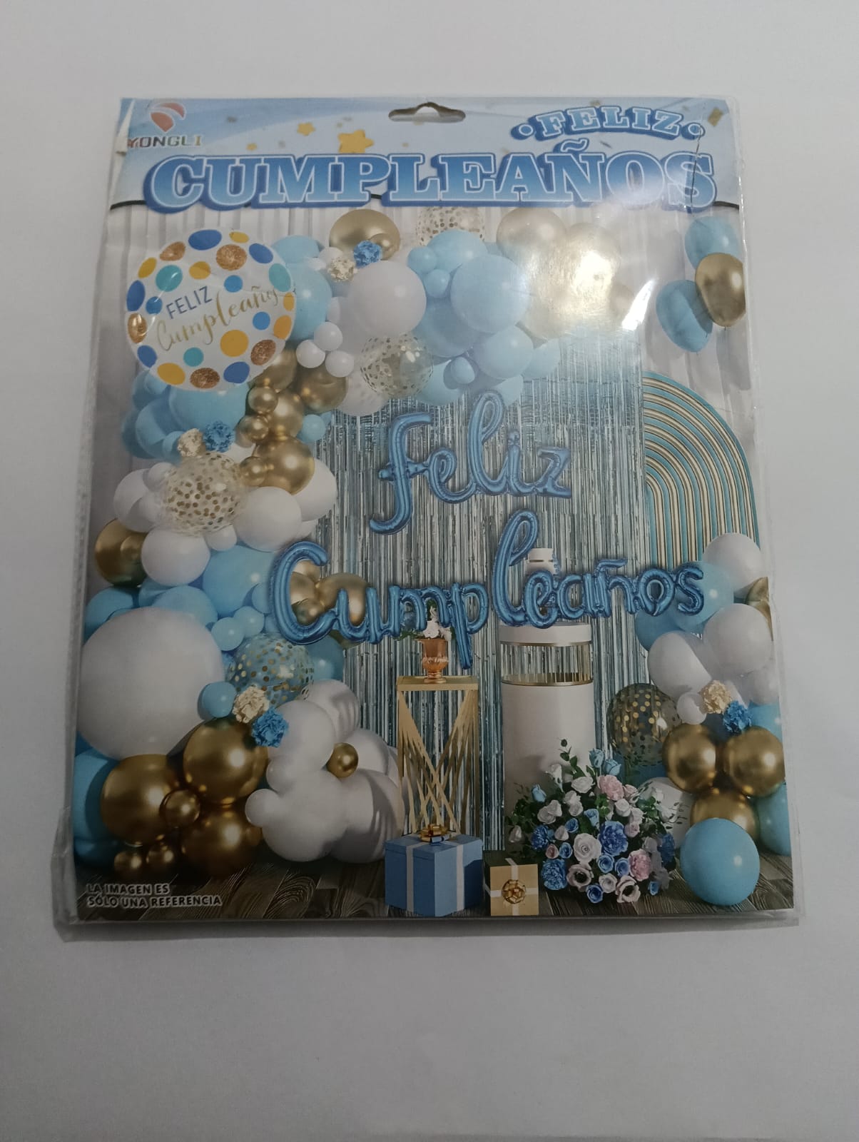 ARCO COMPLETO FELIZ CUMPLEAÑOS (AZUL, BLANCO, DORADO, PLATA)
