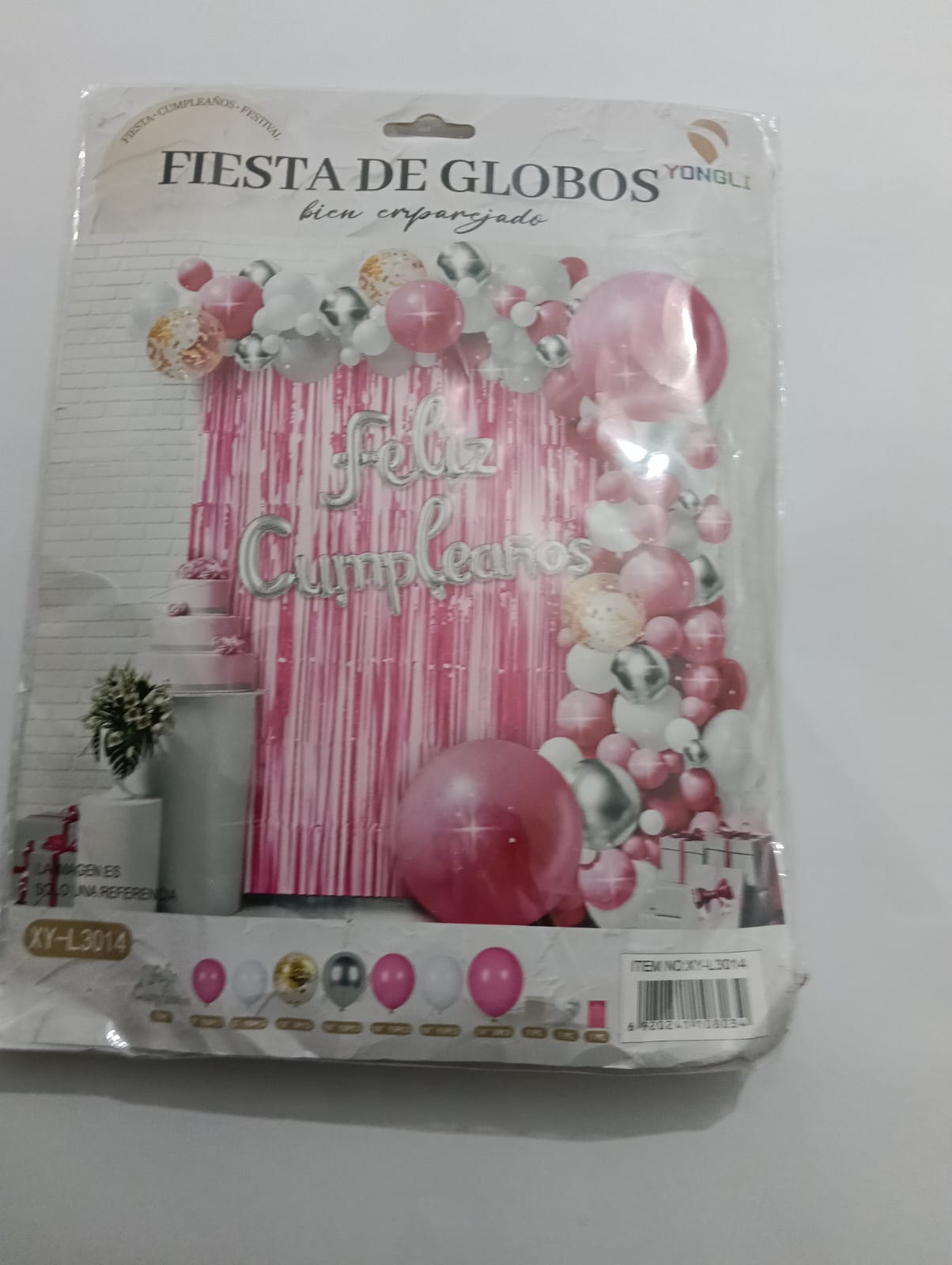 ARCO COMPLETO FELIZ CUMPLEAÑOS (ROSA, PLATA)