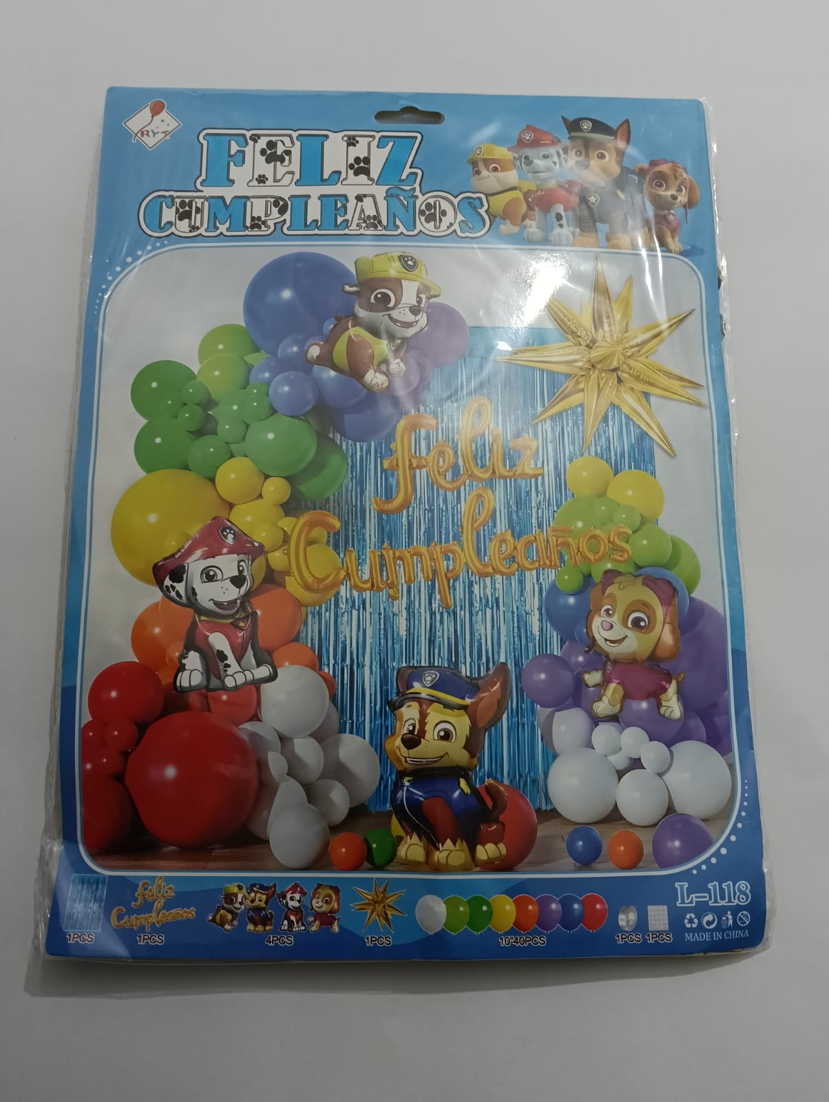 PAW PATROL ARCO COMPLETO FELIZ CUMPLEAÑOS PERSONAJE (AZUL, ROJO, NARANJA, VERDE, MORADO, DORADO)