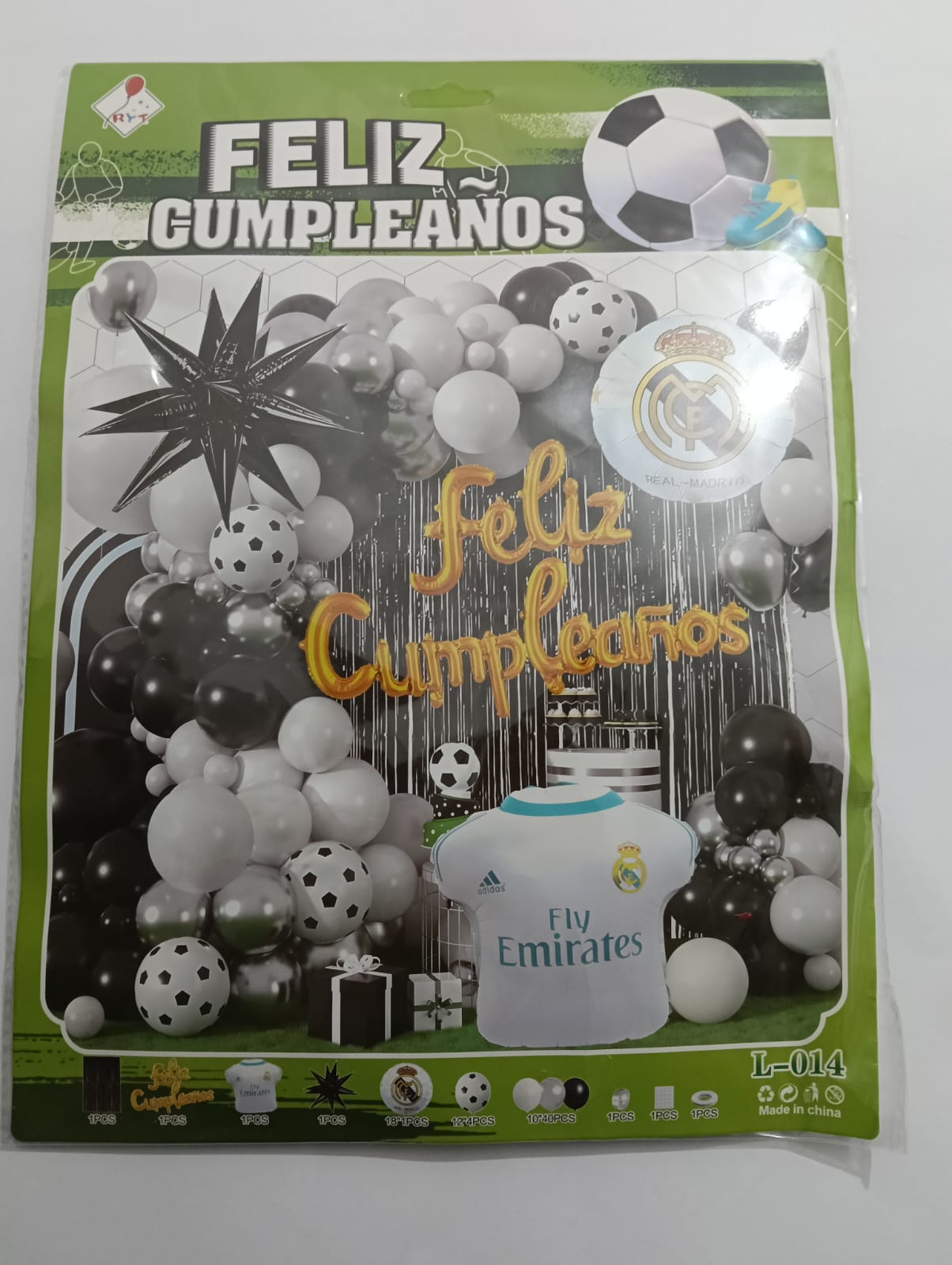 REAL MADRID ARCO COMPLETO FELIZ CUMPLEAÑOS PERSONAJE  (NEGRO, BLANCO)