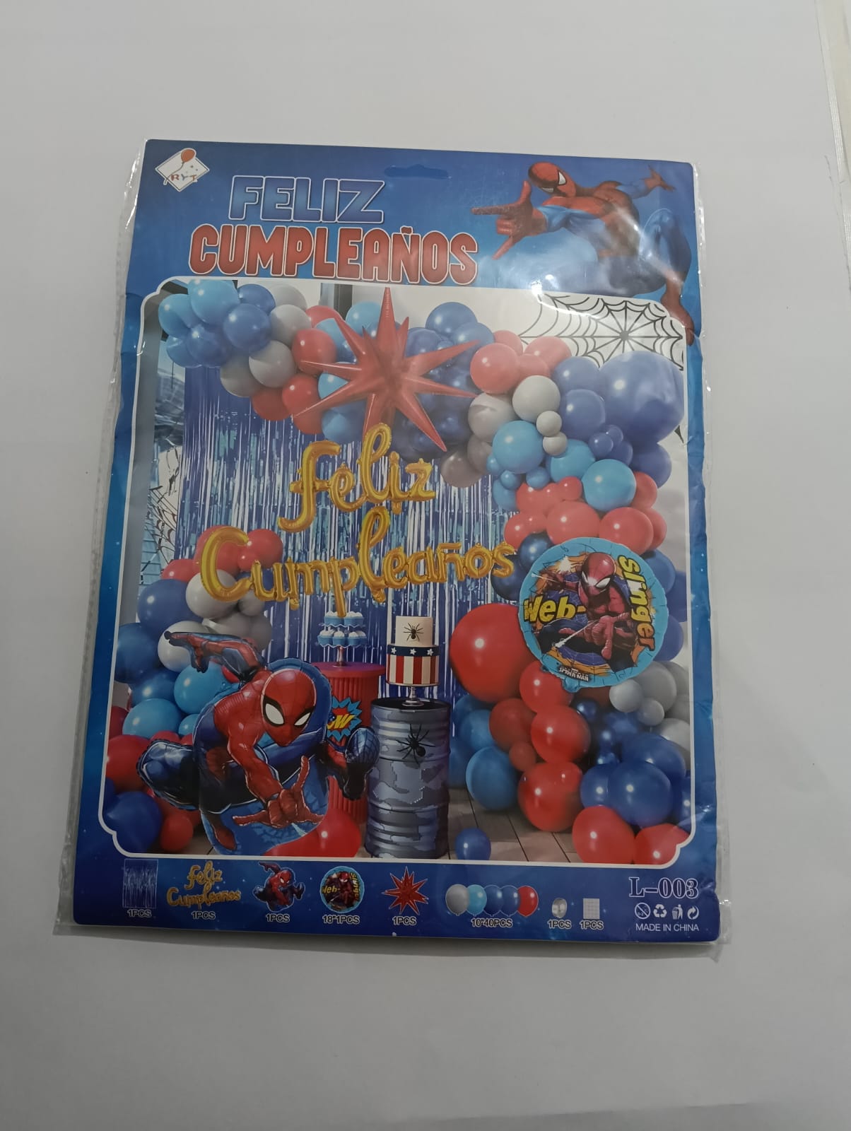 SPIDER MAN ARCO COMPLETO FELIZ CUMPLEAÑOS PERSONAJE (ROJO, AZUL)