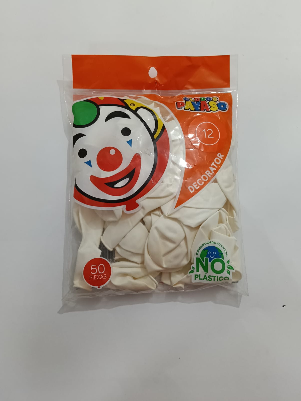 GLOBO PAYASO #12 BLANCO DECORATIVO 50 PZAS