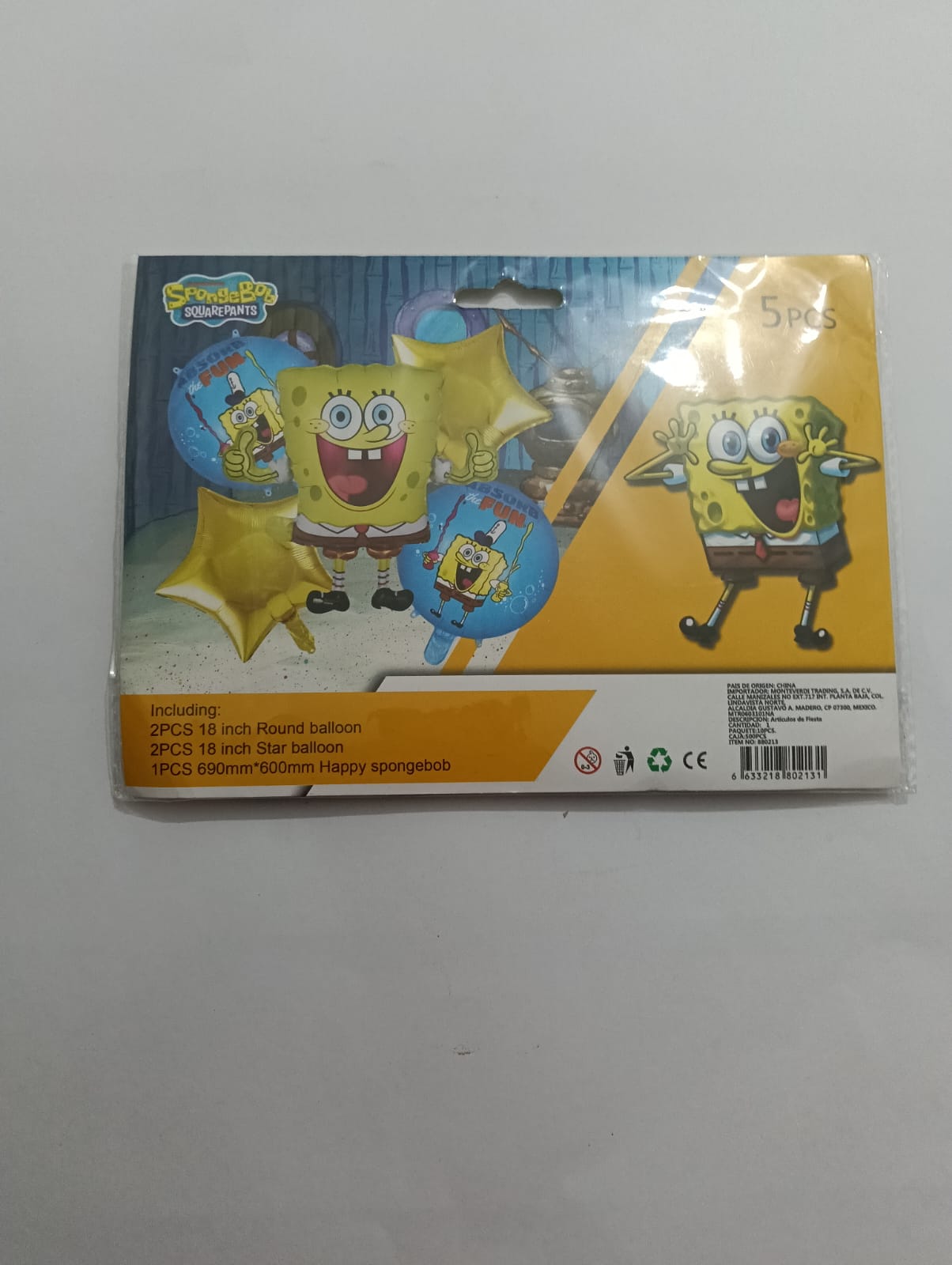 BOB ESPONJA SET 5 GLOBOS METÁLICOS