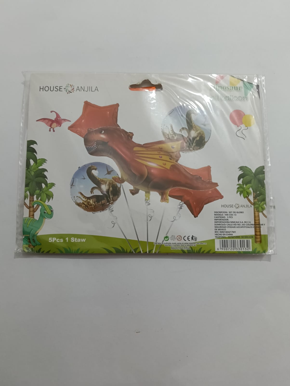 DRAGON DINOSAURIO SET 5 GLOBOS METÁLICOS